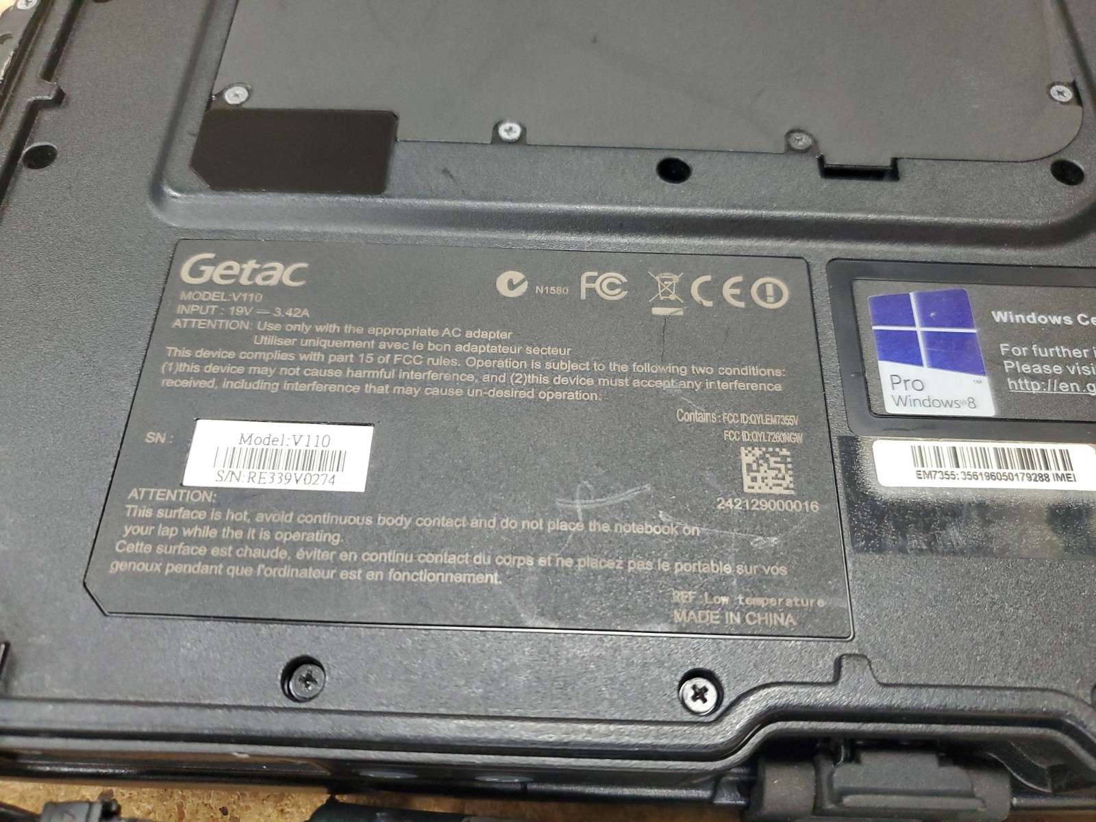 GETAC V110 Laptop Tablet Touch Screen i5-4300U 1.90GHz 8gB No HDD 10346hrs