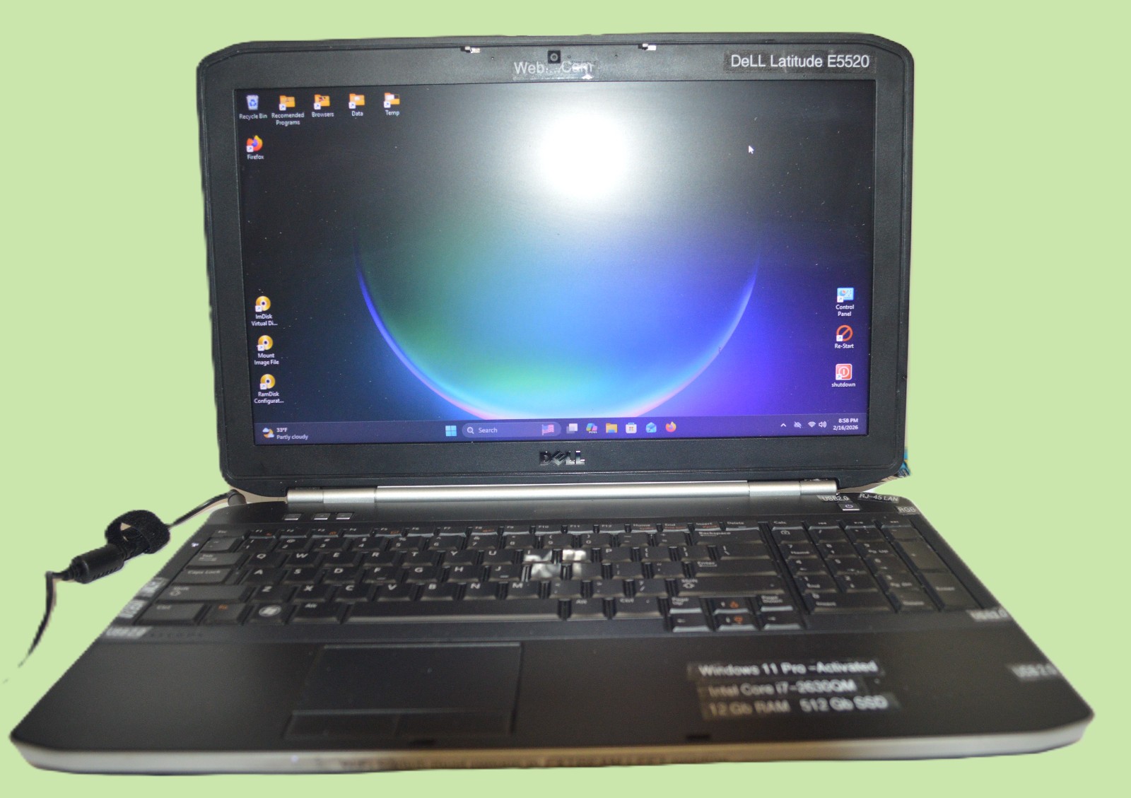 Dell Latitude E5520,15.6″,Win11P Ai,Core i7-Quad,12Gb RAM, 512Gb SSD,USB,WiFi,Bt