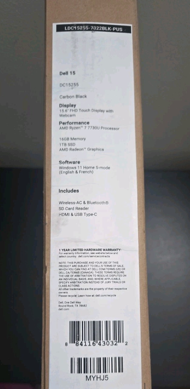 Dell 15 DC15255 Laptop 15.6″ AMD Ryzen 7 7730U – 16GB RAM 1TB SSD – SEALED