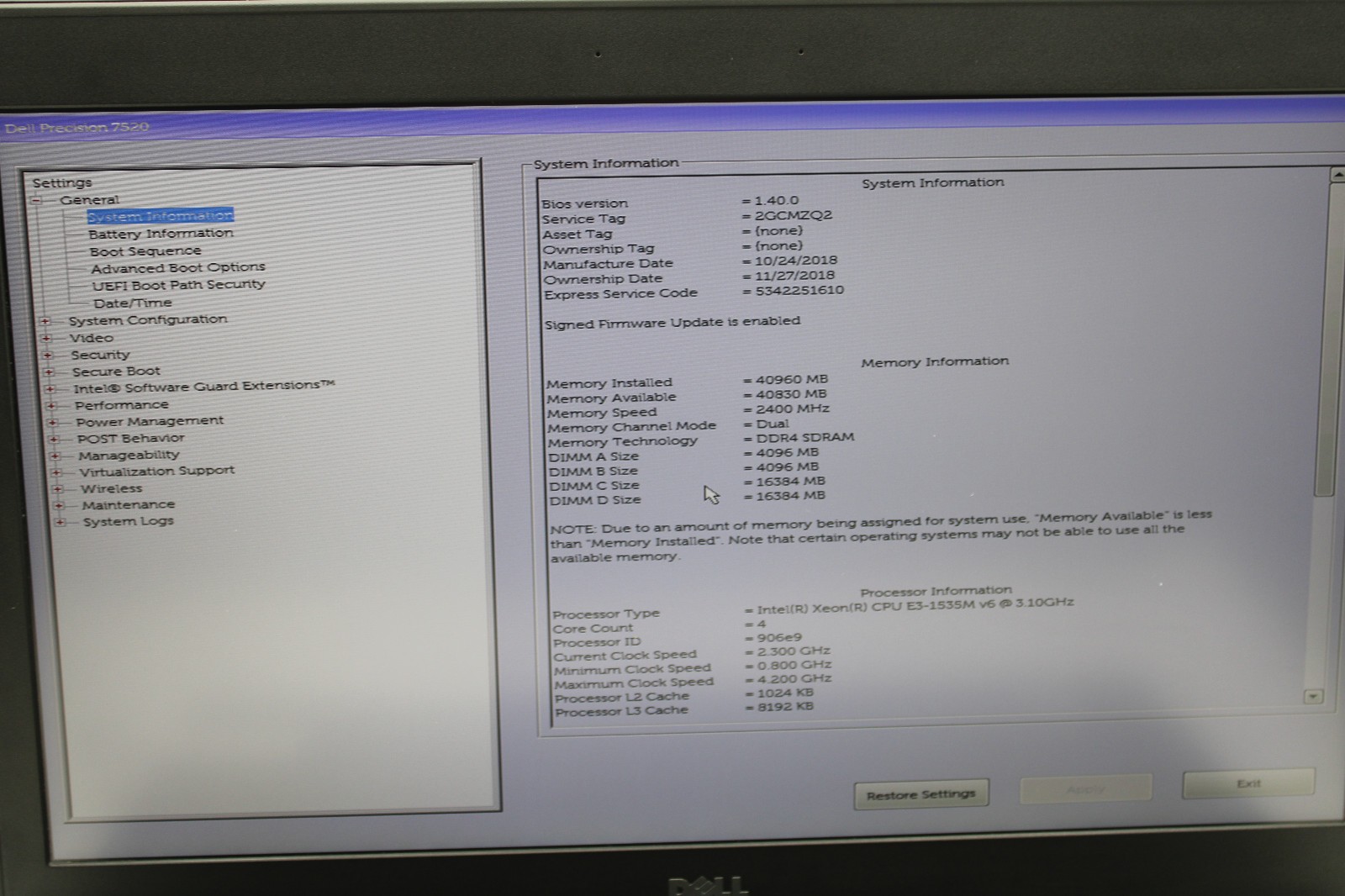 Dell Precision 7520 Xeon E3 @ 3.1 GHz 40GB RAM 256GB SSD NVIDIA M2200 No OS