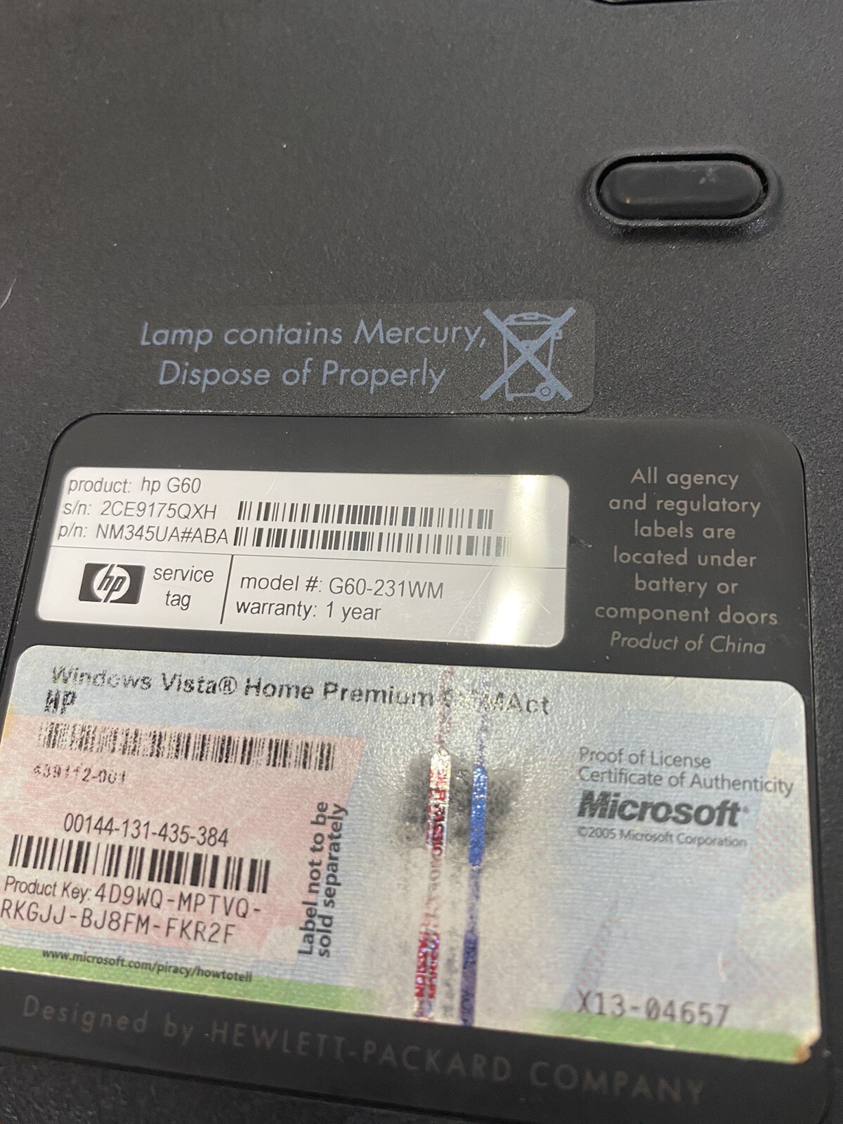 HP G60 Notebook PC Parts Only no HD or power cord