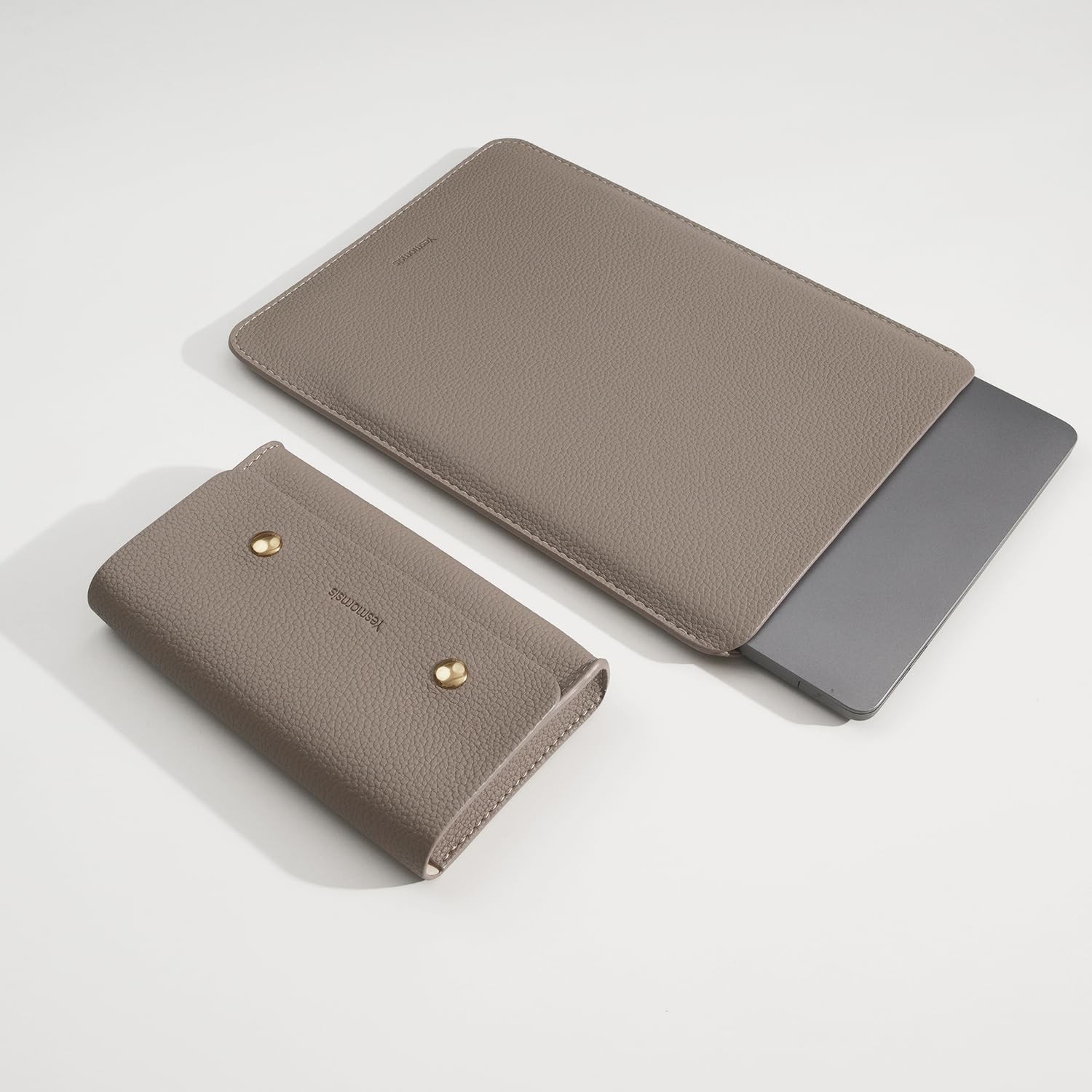 16Inch PU Leather Padded Laptop Sleeve for MacBook Pro 15 & 16 with Charger Pouc