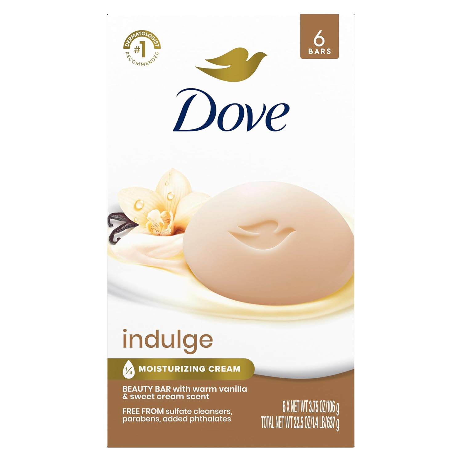 Indulge Soap Bar 6 Bars Warm Vanilla + Sweet Cream for Hydrated & Soft Skin 3.75