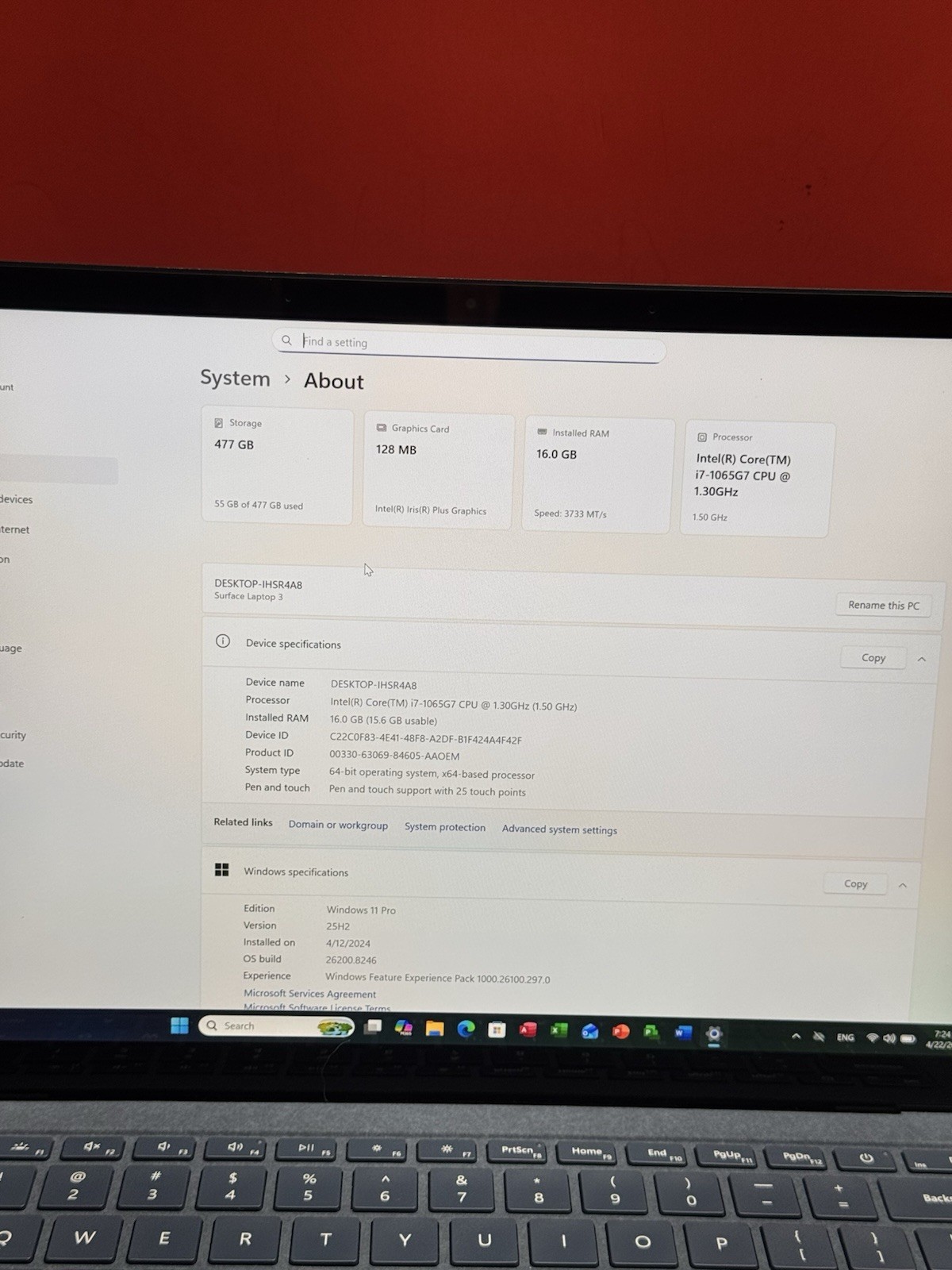 Microsoft Surface Laptop 3 13.5” i7 10th Gen 1.3 GHz-16GB 512GB Windows 11pro