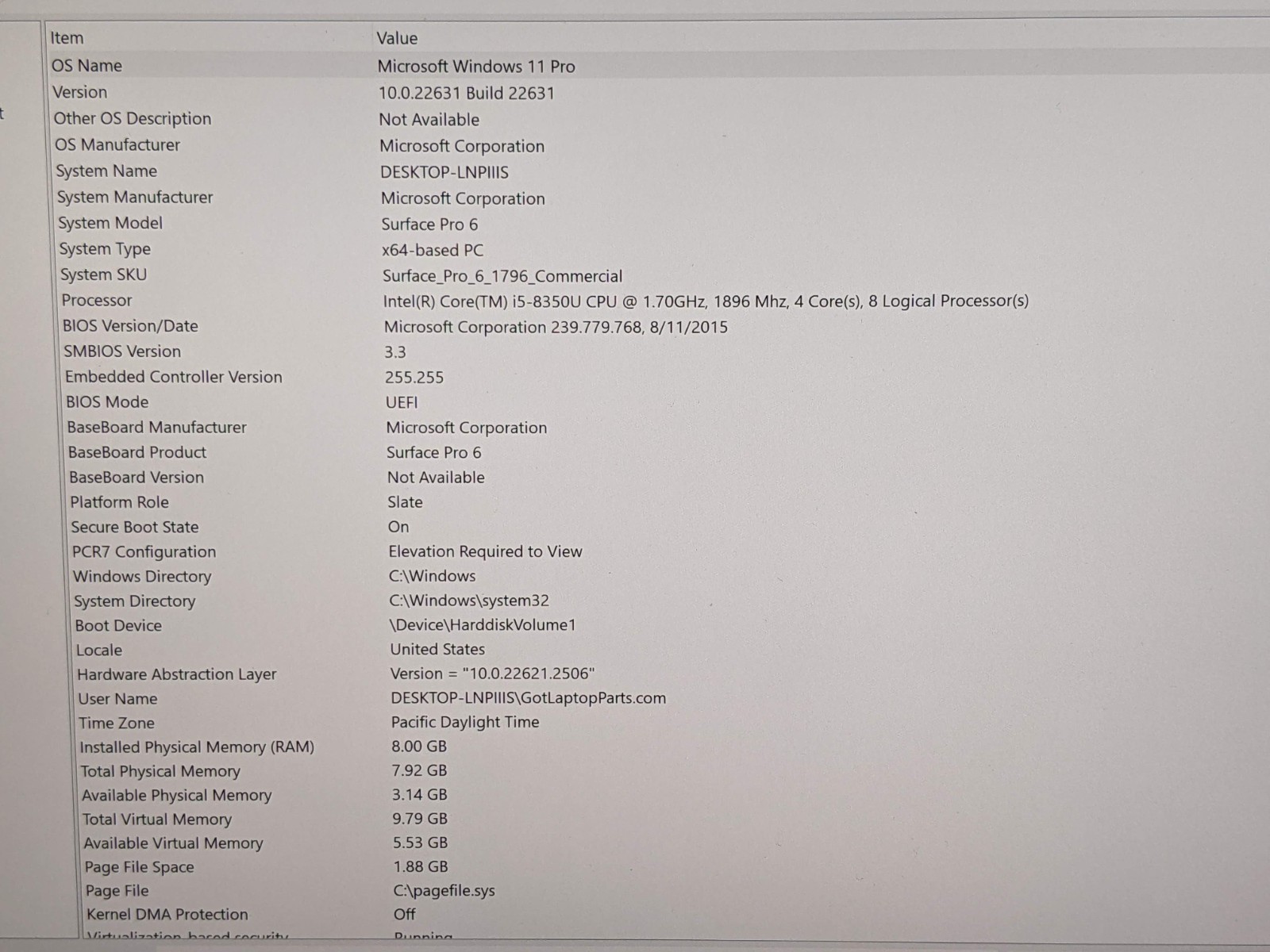 MS Surface Pro 6 1796 12.3″2736×1824 TOUCH Core i5-8th 1.7GHz 8GB 256GB SSD W11P