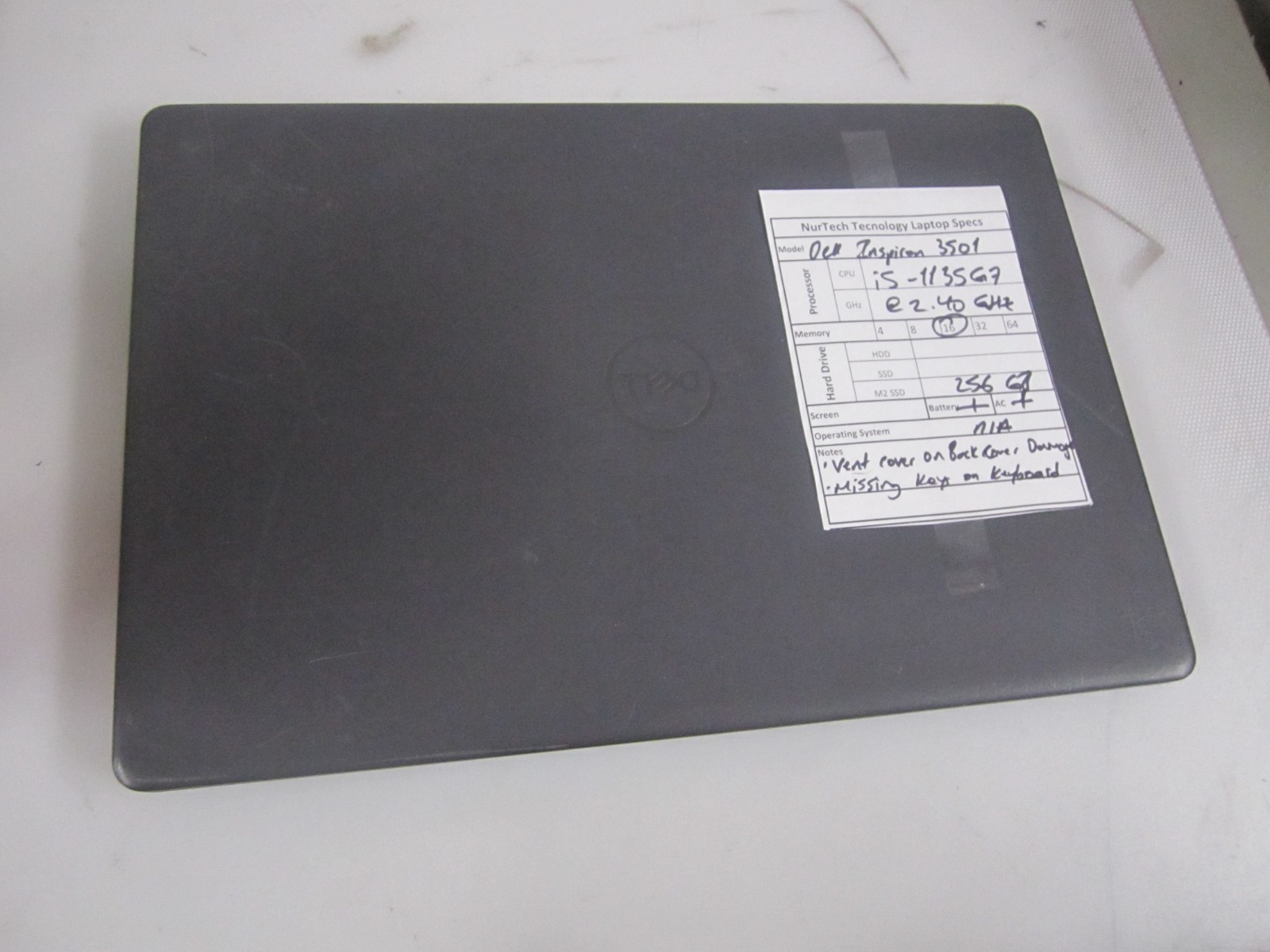 DELL INSPIRON 3501 i5-1135G7 2.40GHZ 16GB 256GB M2SSD NOOS LAPTOP + AC READ