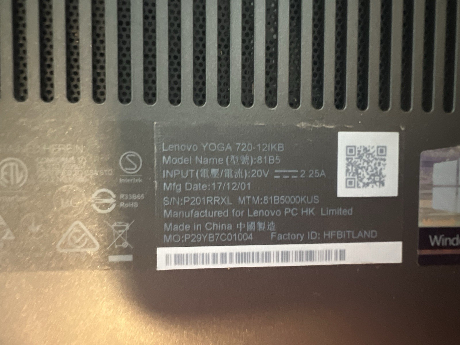 Lenovo YOGA 720-12IKB 81B5 Core I5