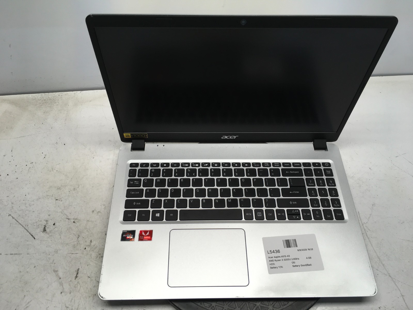 Acer Aspire A515-43 AMD Ryzen 3 3200U 2.6GHz 4 GB NO HDD/Battery