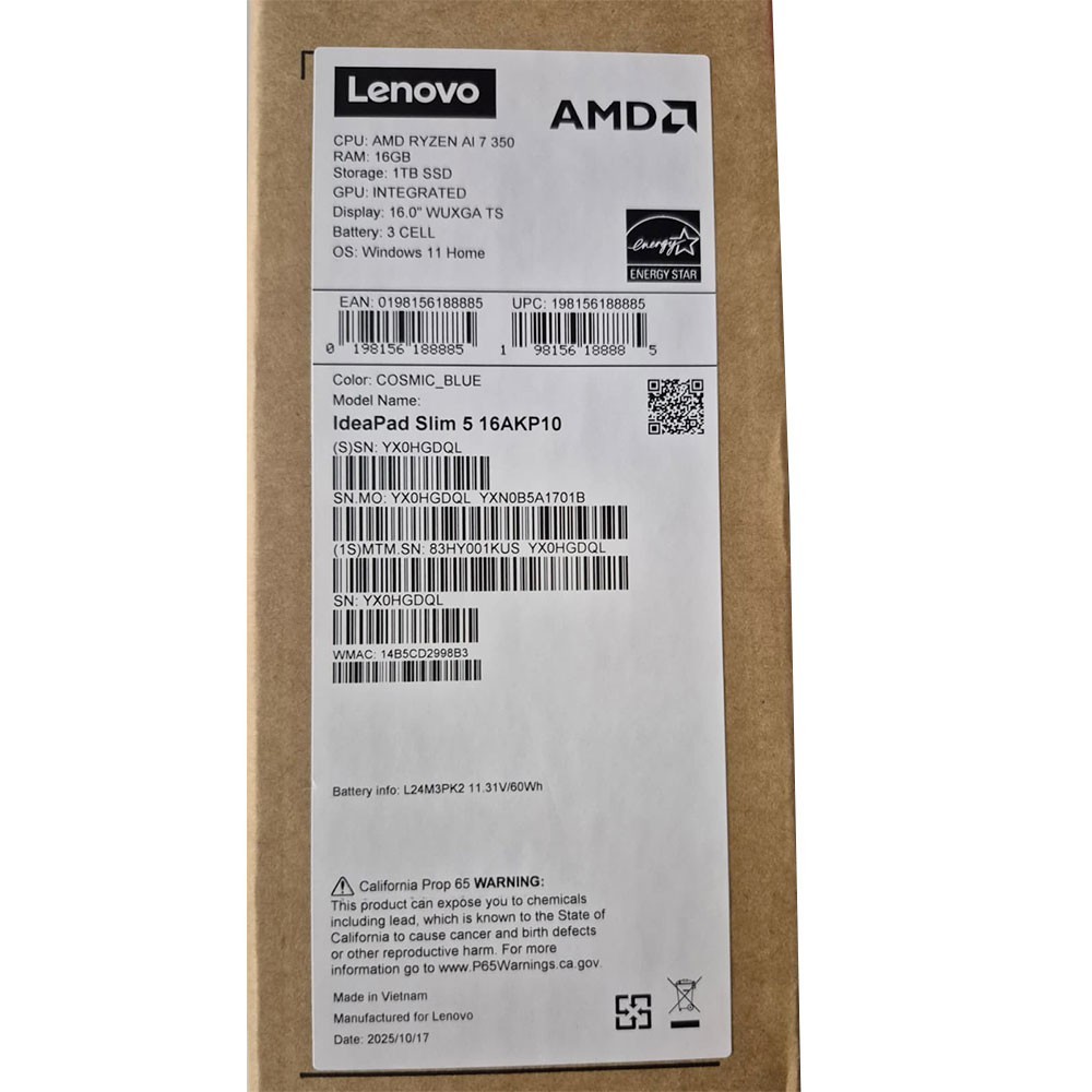 Lenovo IdeaPad Slim 5 16AKP10 16″ Touch Ryzen AI 7 350 16GB 1TB SSD Win 11