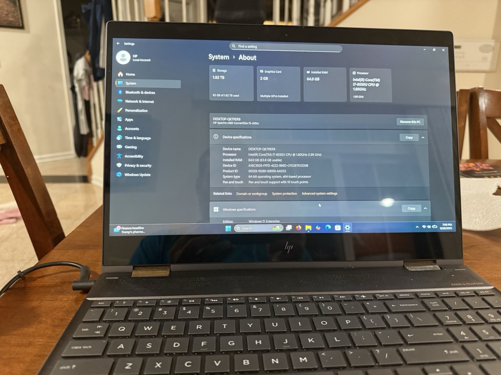 2019 Flagship HP Spectre X360 15.6″ 4K IPS 2-in-1 Touchscreen Laptop Windows 11
