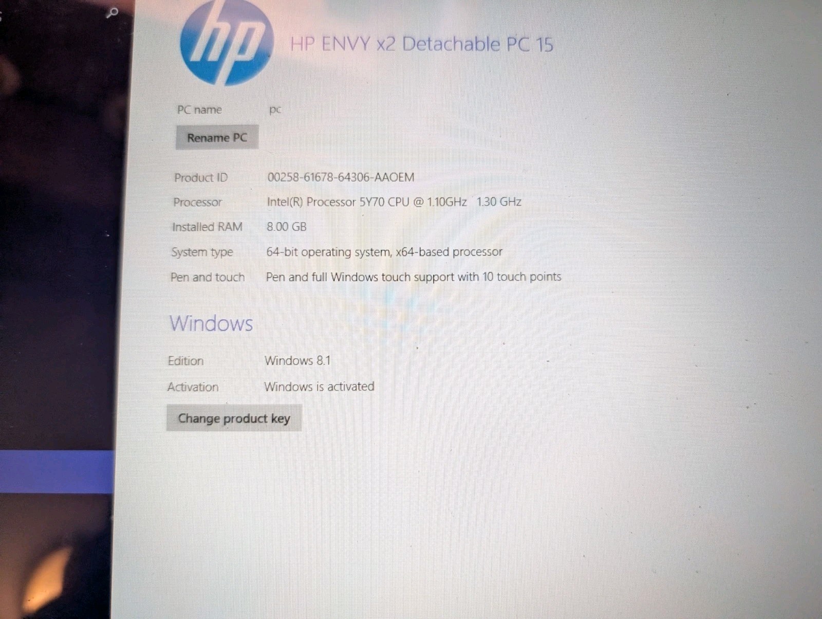 HP ENVY X2 15 Intel Core m 5Y70 1.10GHz 8GB 500gb Hard Drive