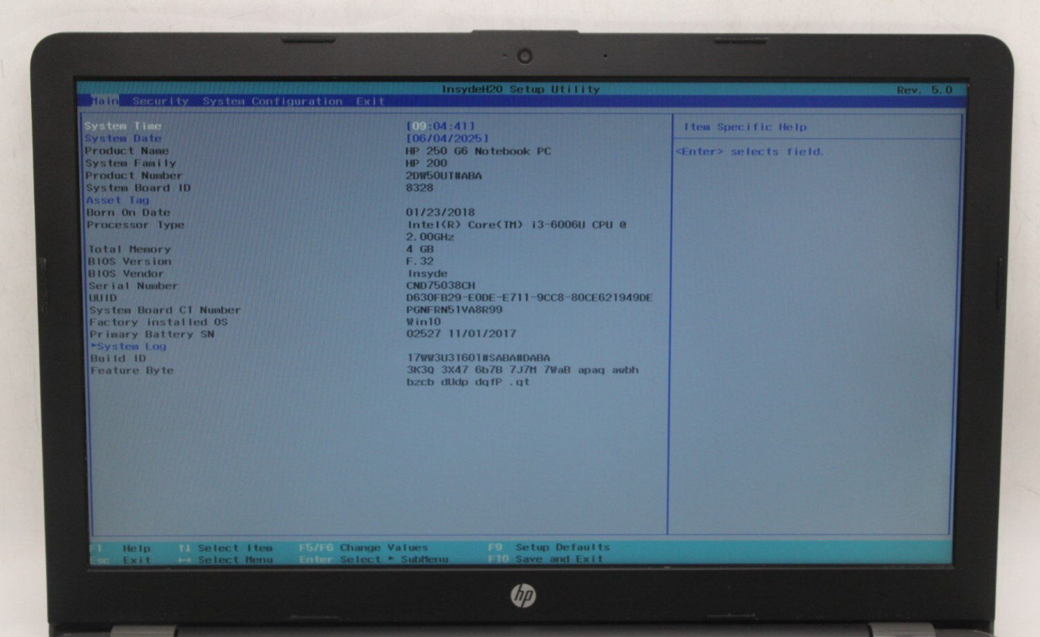 HP 250 G6 i3-6006U@2.00GHz 4GB DDR4 RAM NO OS/NO SSD *Parts/Repair*