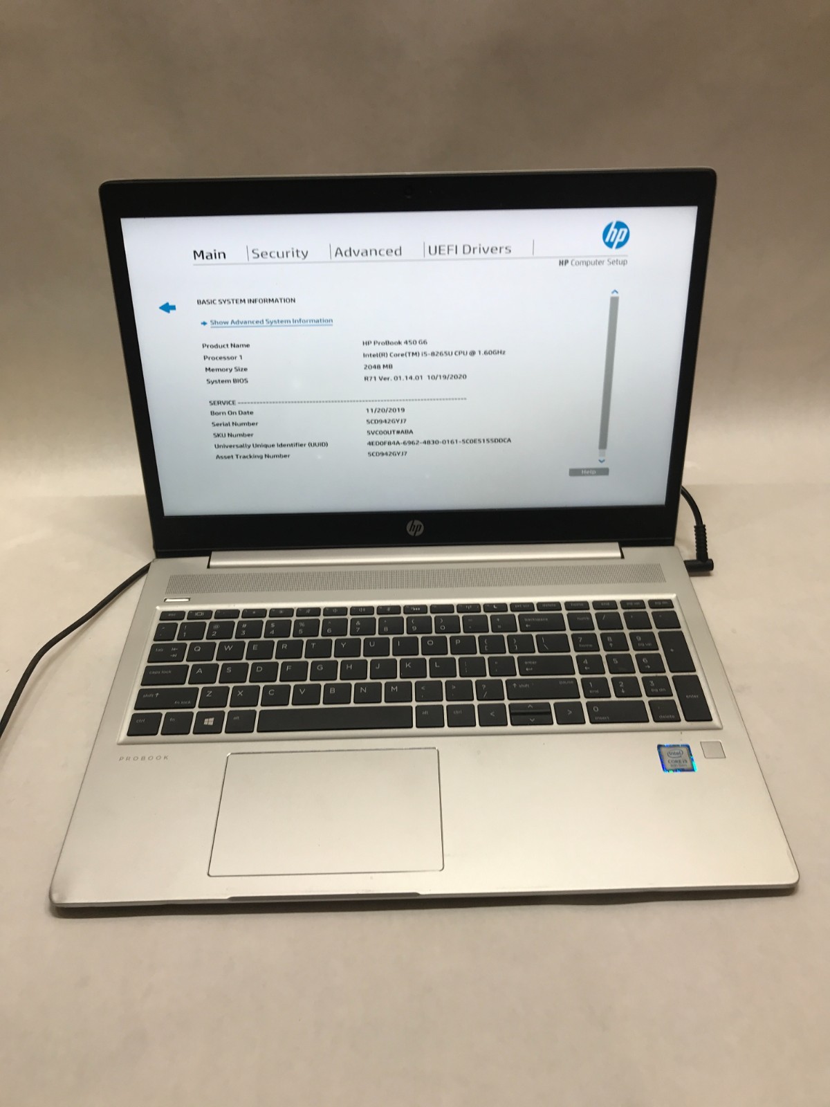 HP EliteBook 450 G6 15″ Intel i5 NO RAM NO SSD/OS Boots To BIOS READ DESC – DW