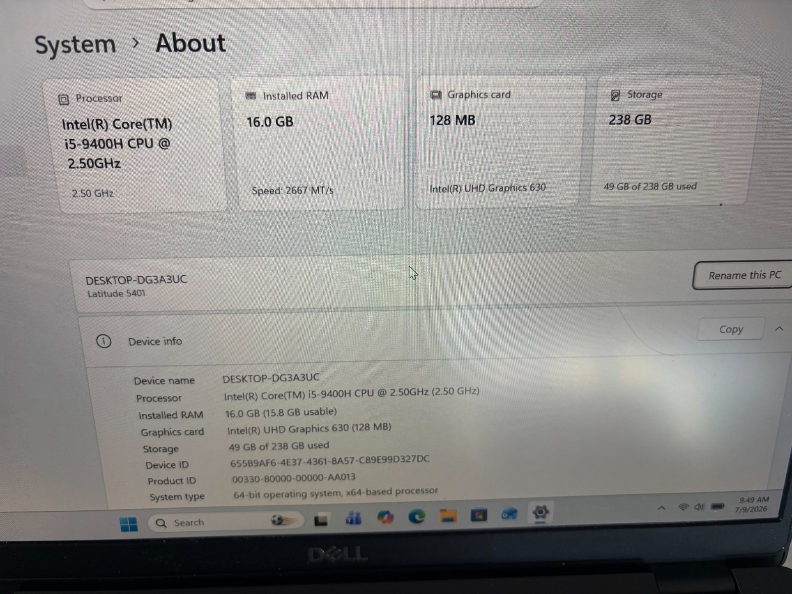 Dell Latitude 5401 14″ FHD i5-9400H 16GB RAM 256GB SSD Windows 11 Pro PC