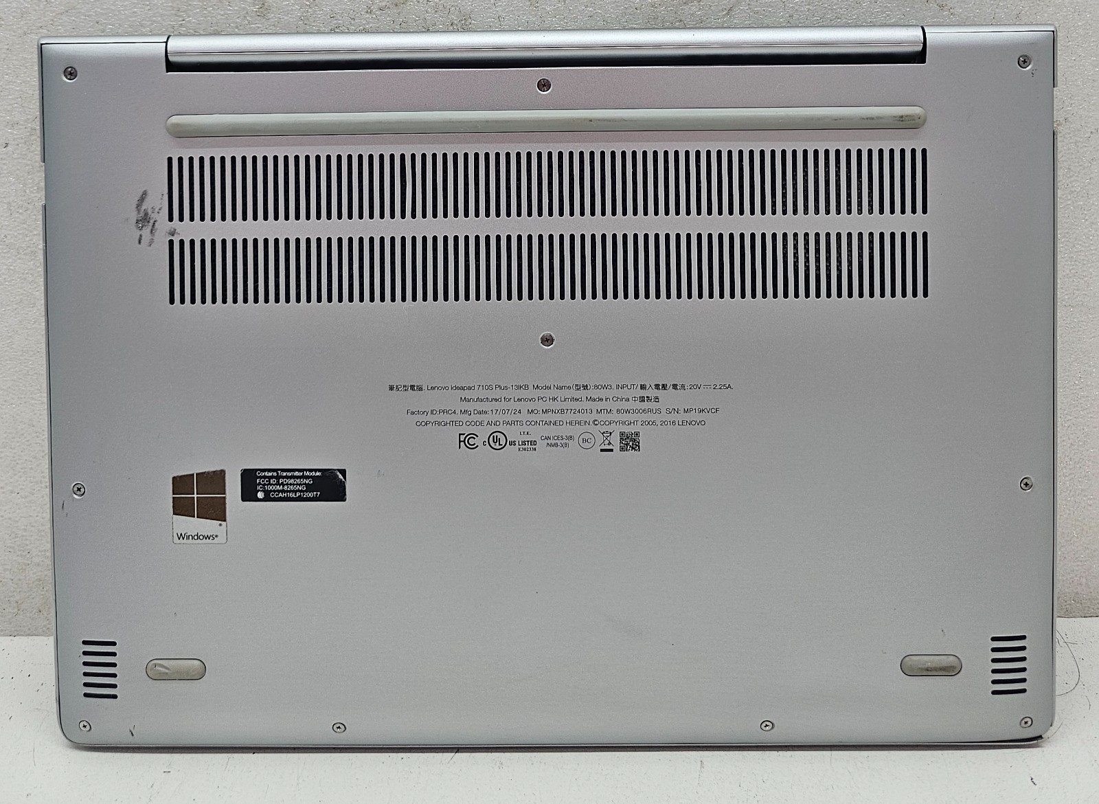 Lenovo IdeaPad 710S Plus-13IKB Laptop Intel i7 7th Gen NO RAM/HD/OS/POWER (FL)
