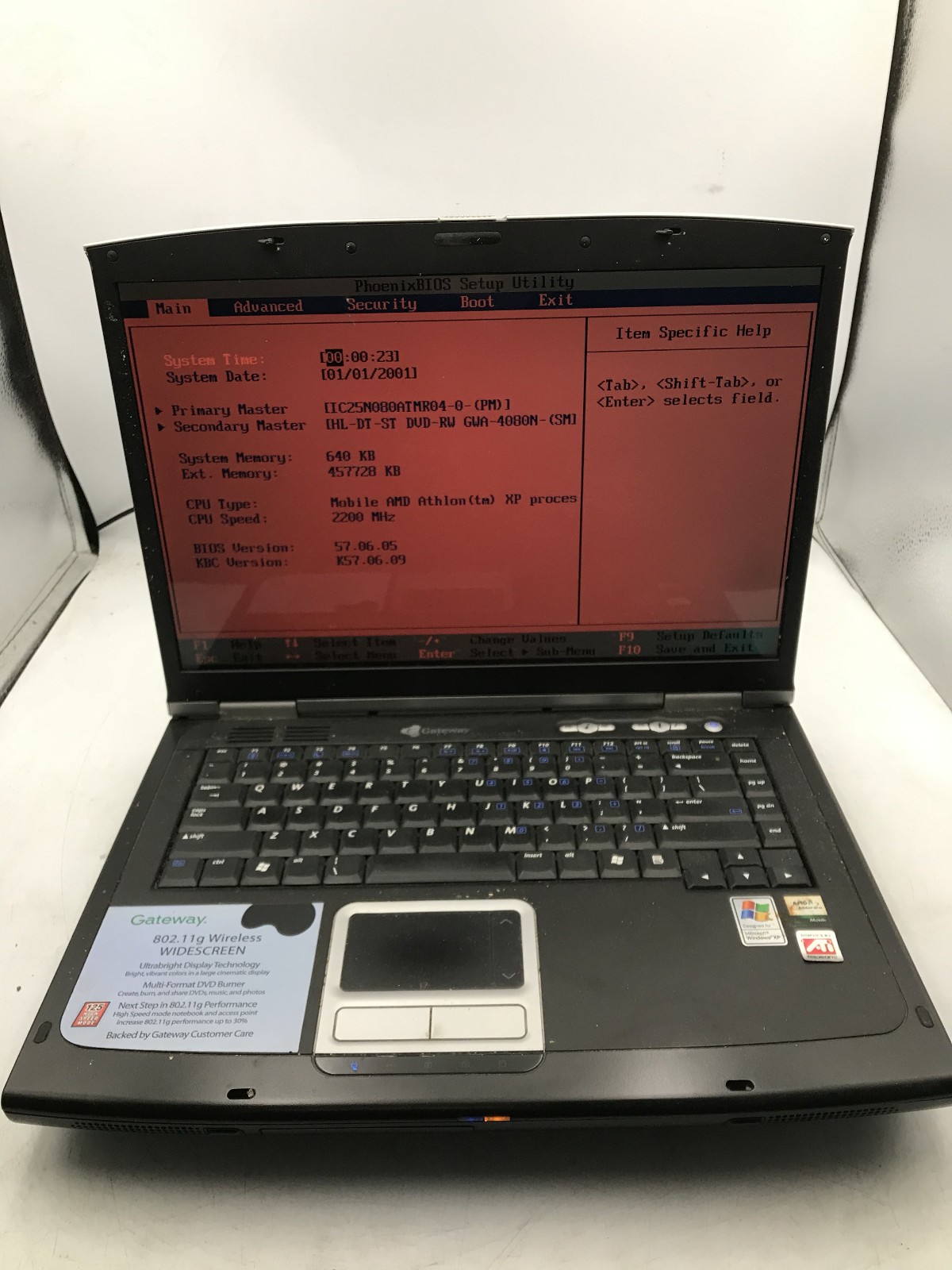 GATEWAY 7210 LAPTOP – BOOTS TO BIOS – AMD ATHLON XP – 1MB RAM – READ DESC – BB!!
