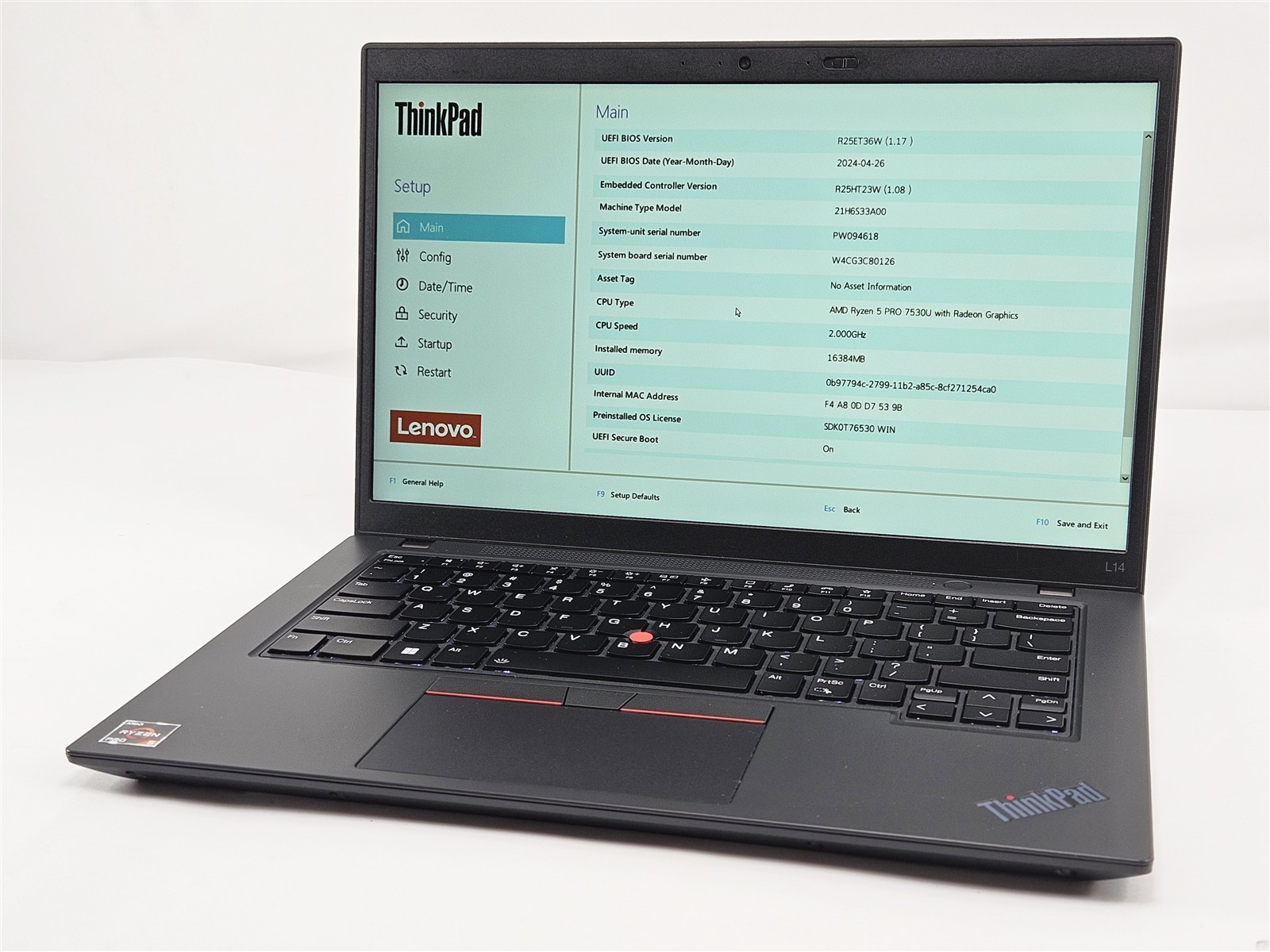 Lenovo ThinkPad L14 Gen 4 AMD Ryzen 5 Pro 7530U 16GB 256GB SSD 14″ Radeon
