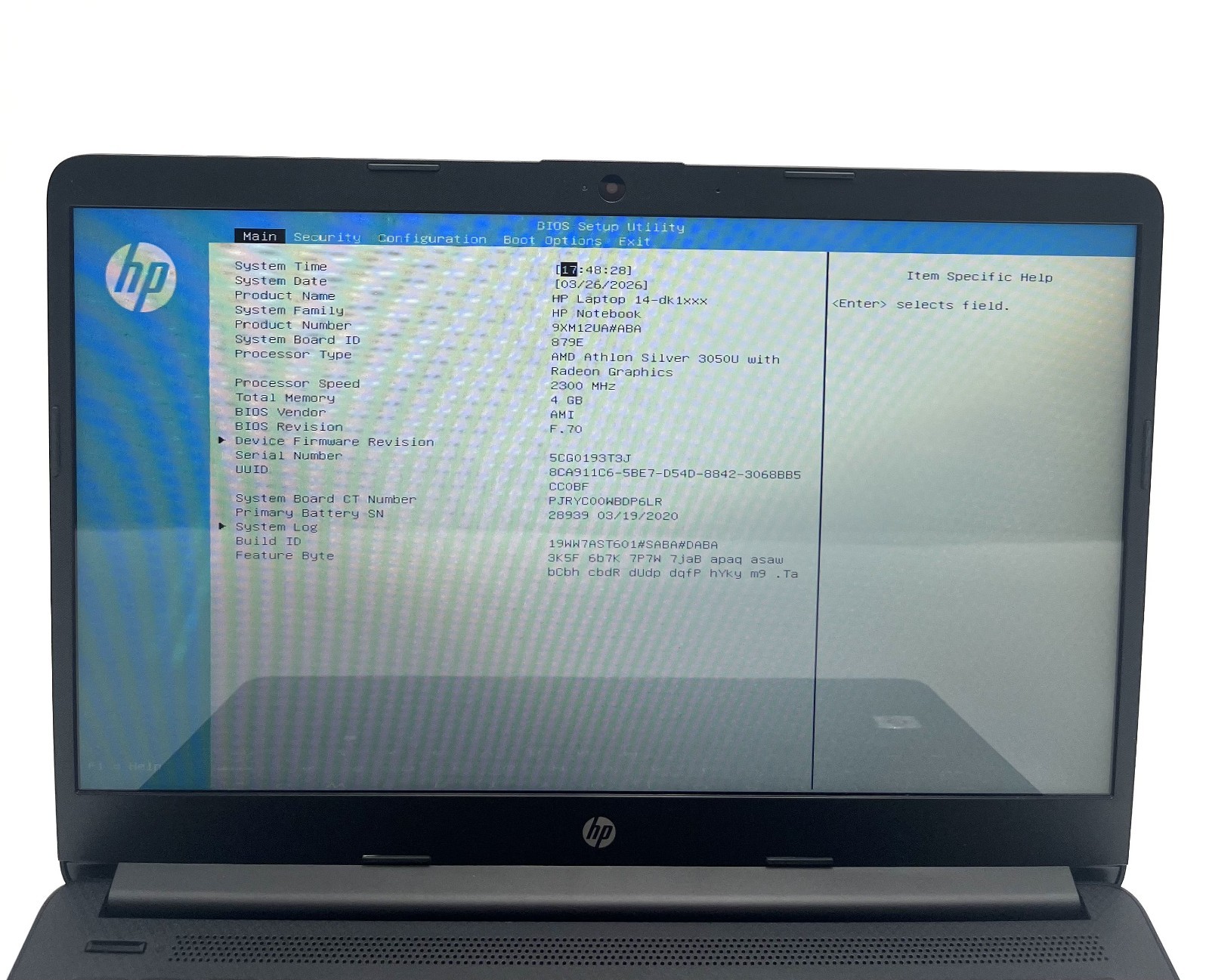 HP 14-dk1003dx 14″ Athlon Silver 3050U 4GB RAM 128GB SSD Laptop WiFi