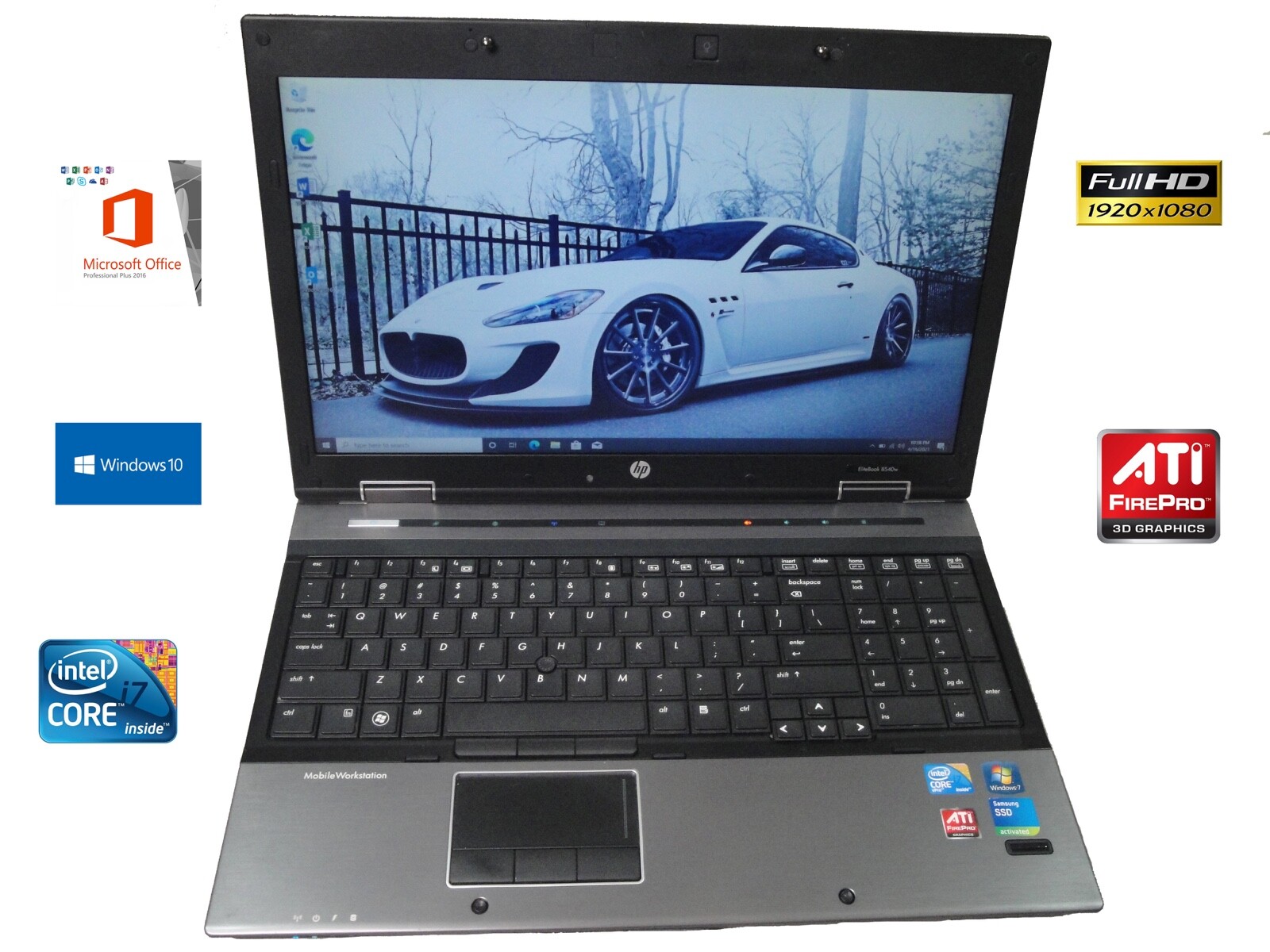 HP EliteBook 8540W Core i7 Quad 1.87 8GB 256Gb SSD Radeon M5800 DVD FHD Win10