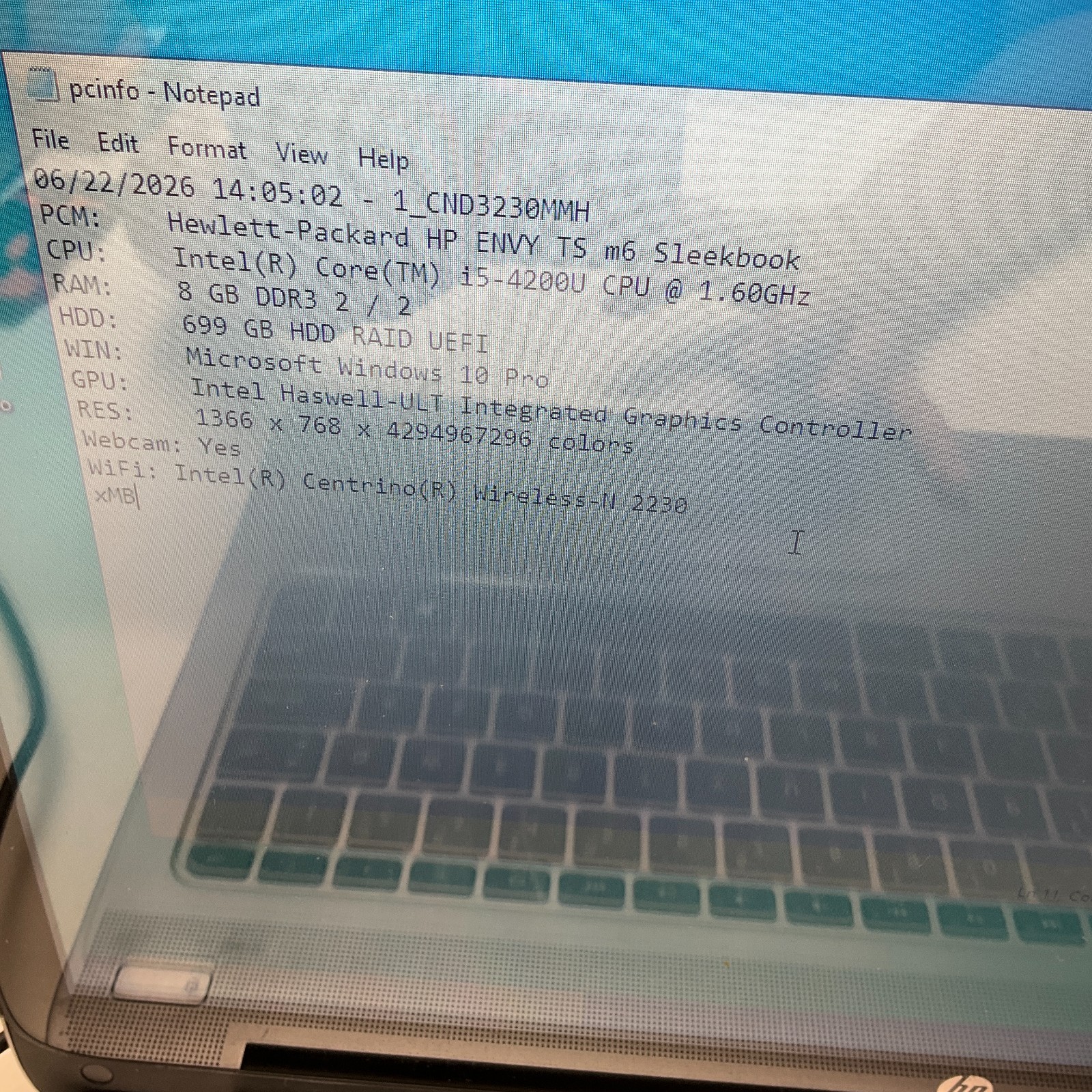 HP ENVY TS 14 SLEEKBOOK Laptop Intel i5-4200U @ 1.60 GHz 8GB 750GB HDD BAD BATT
