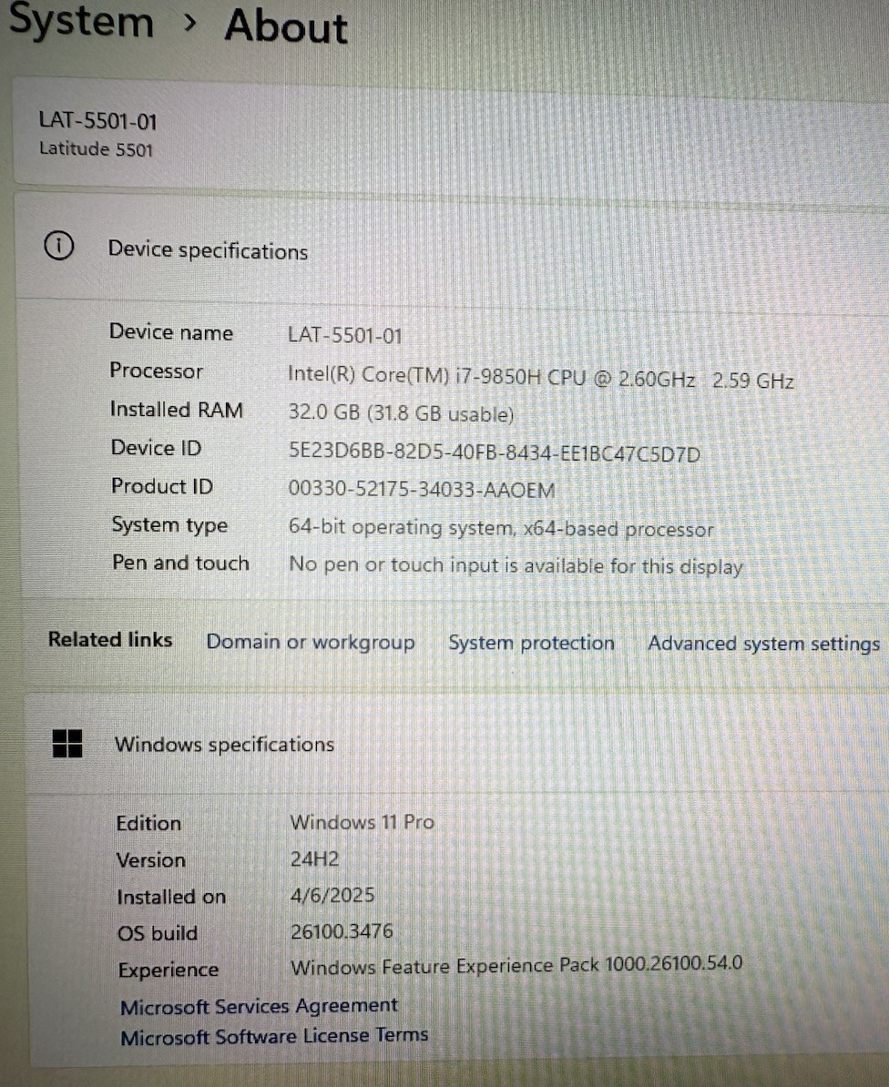 Dell Latitude 5501 15.6″ i7-9850H up 32GB RAM 2TB SSD Win11 Pro NVIDIA & Office
