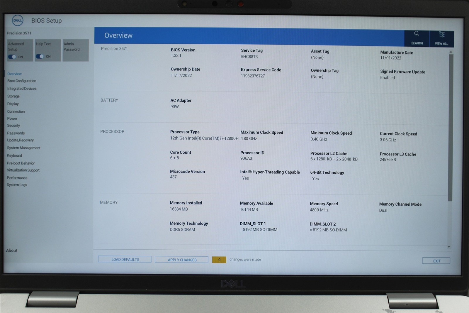 Dell Precision 3571 15.6″ FHD i7-12800H 2.4GHz 512GB SSD 16GB RAM T600 NO OS