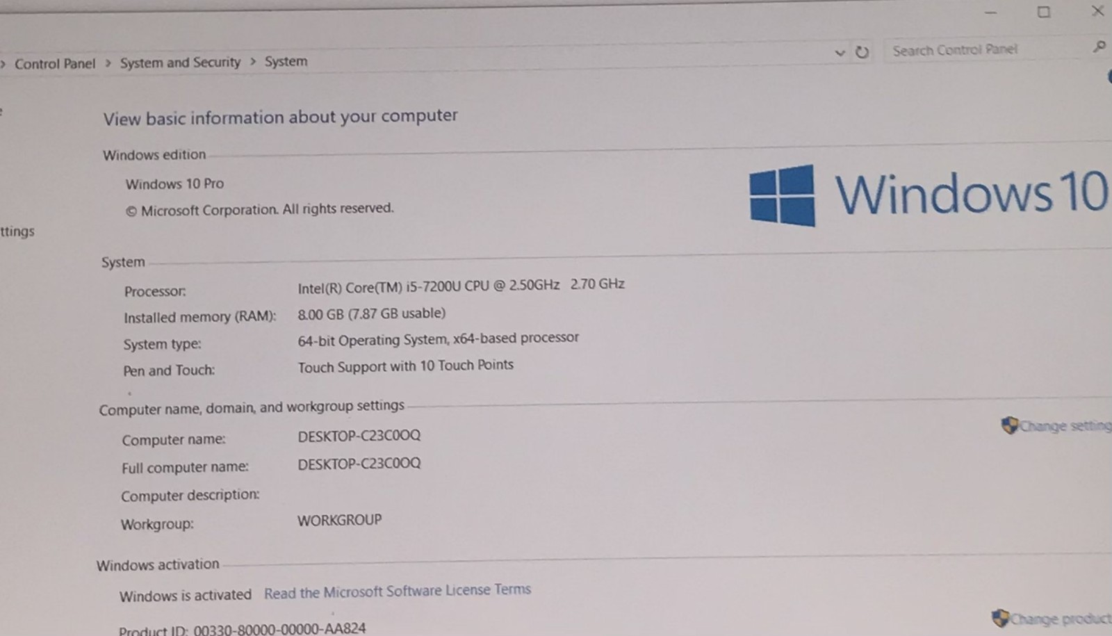 DELL INSPIRON 7579 2 IN 1 i5-7200U@2.5GHZ 8GB RAM 256GB SATA SSD W10P TOUCH*READ