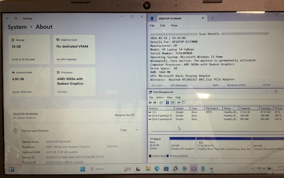 HP Laptop 14-fq0030nr 3020e 4GB 64GB 14W W11H pale rose 26N93UA#ABA ✅