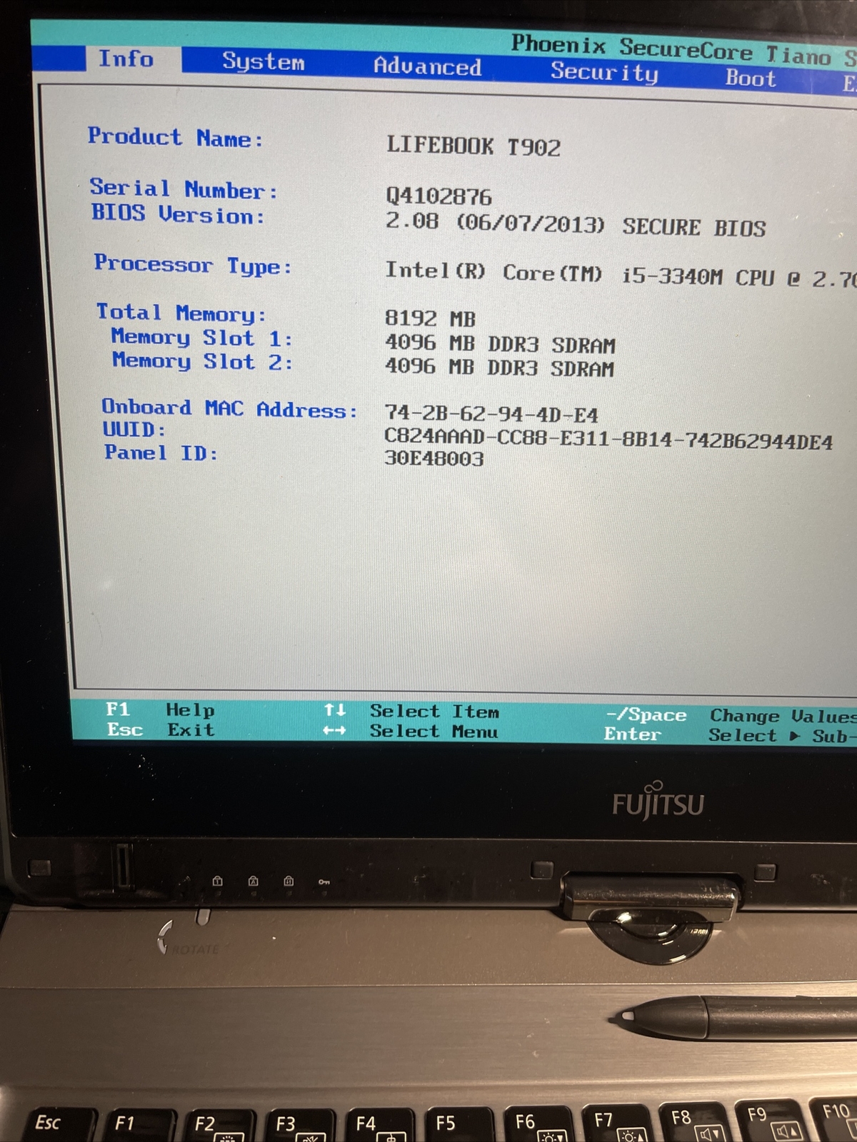 FUJITSU LIFEBOOK T902 CORE i5 2.7GHz 8GB RAM TOUCH No HDD