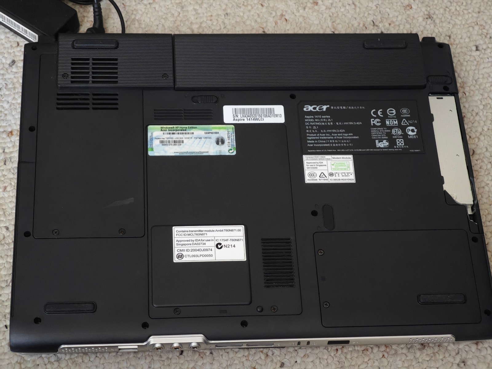 Acer Aspire 1414WLCi ZL1 1410 – 40GB HDD, 512MB RAM, Intel Celeron M, Win XP