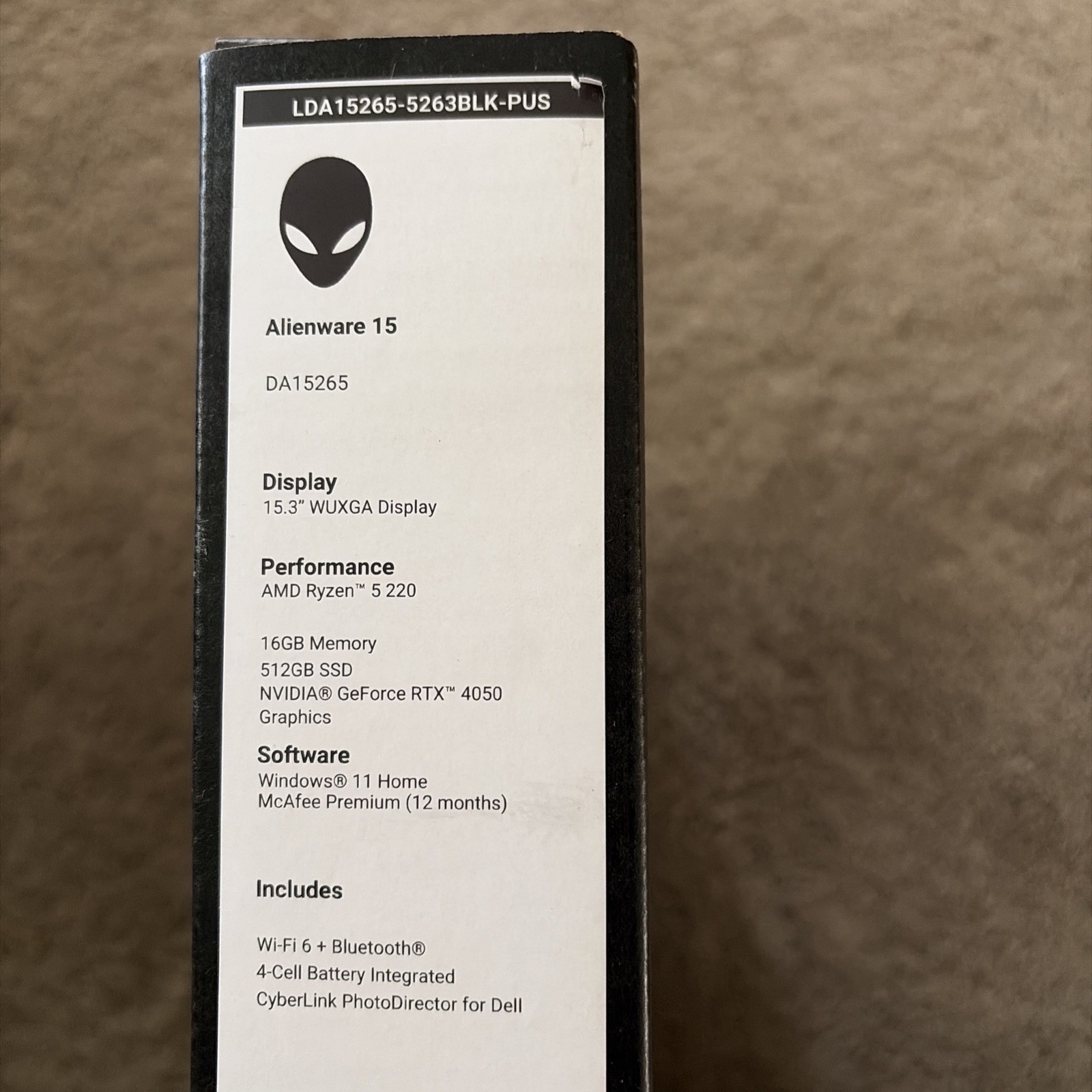 NEW Alienware 15″ 165Hz 16GB 512GB Gaming AMD Ryzen5 220 NVIDIA RTX 4050 DA15265