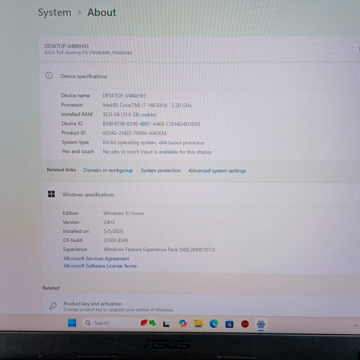 Asus TUF F16 FX608JMR 16″ i7-14650HX 2.2GHz 32GB RAM 1TB SSD GeForce RTX 5060