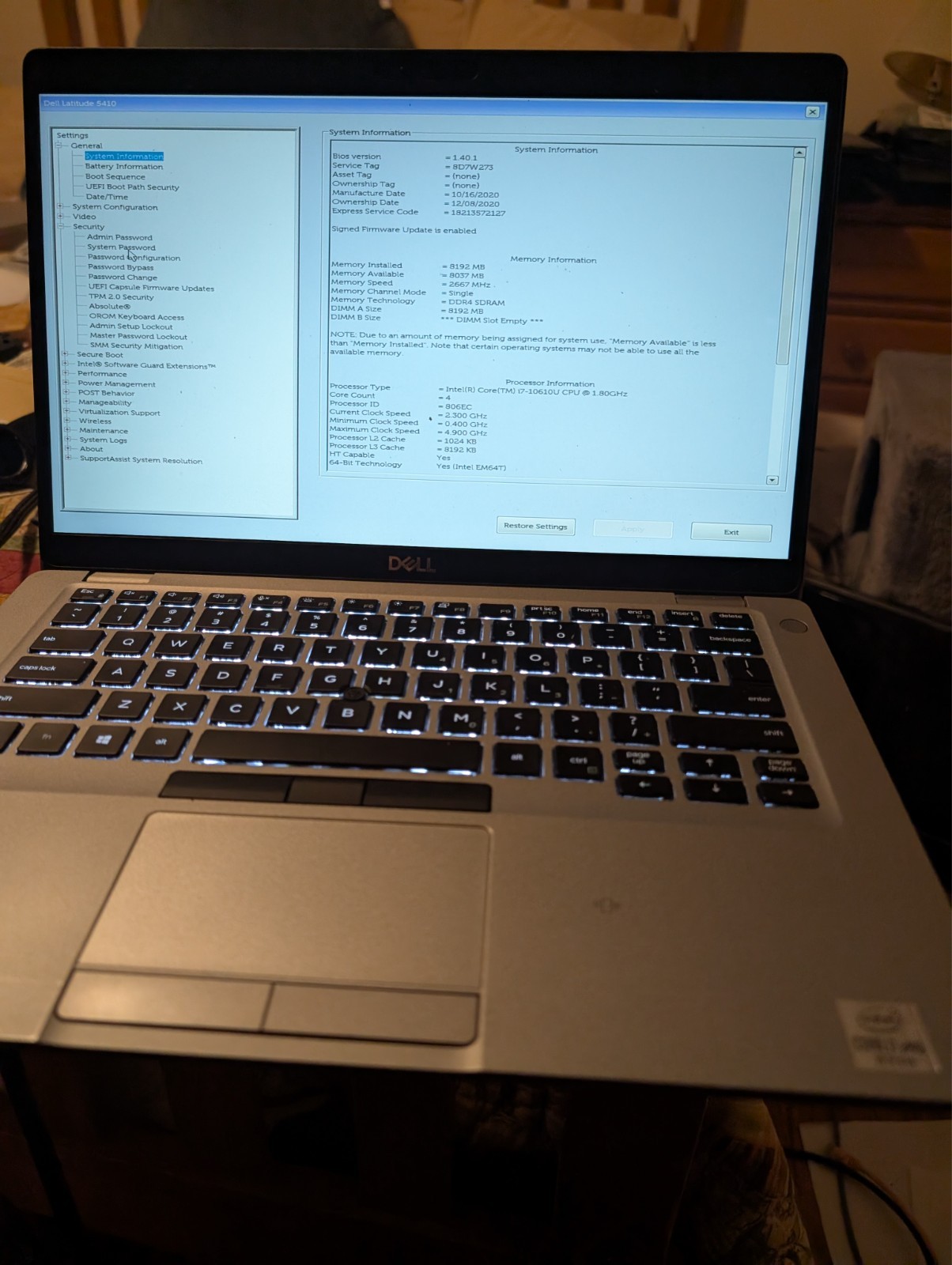 Dell Latitude 5410 14″ Laptop i7-10610U 8GB RAM 256 GB SSD Win11 Pro WIFI BT