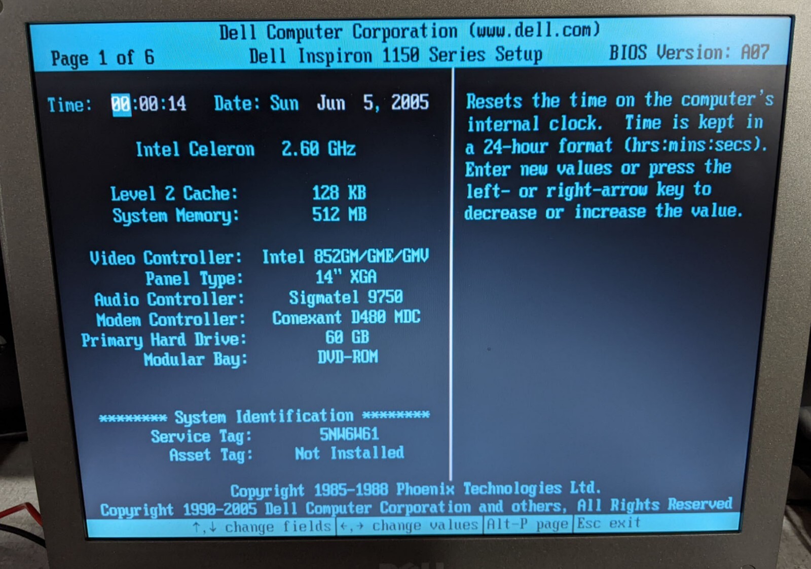 Dell Inspiron 1150 Laptop Intel Celeron 2.6GHz 512MB Ram 60GB HDD, Bad Battery