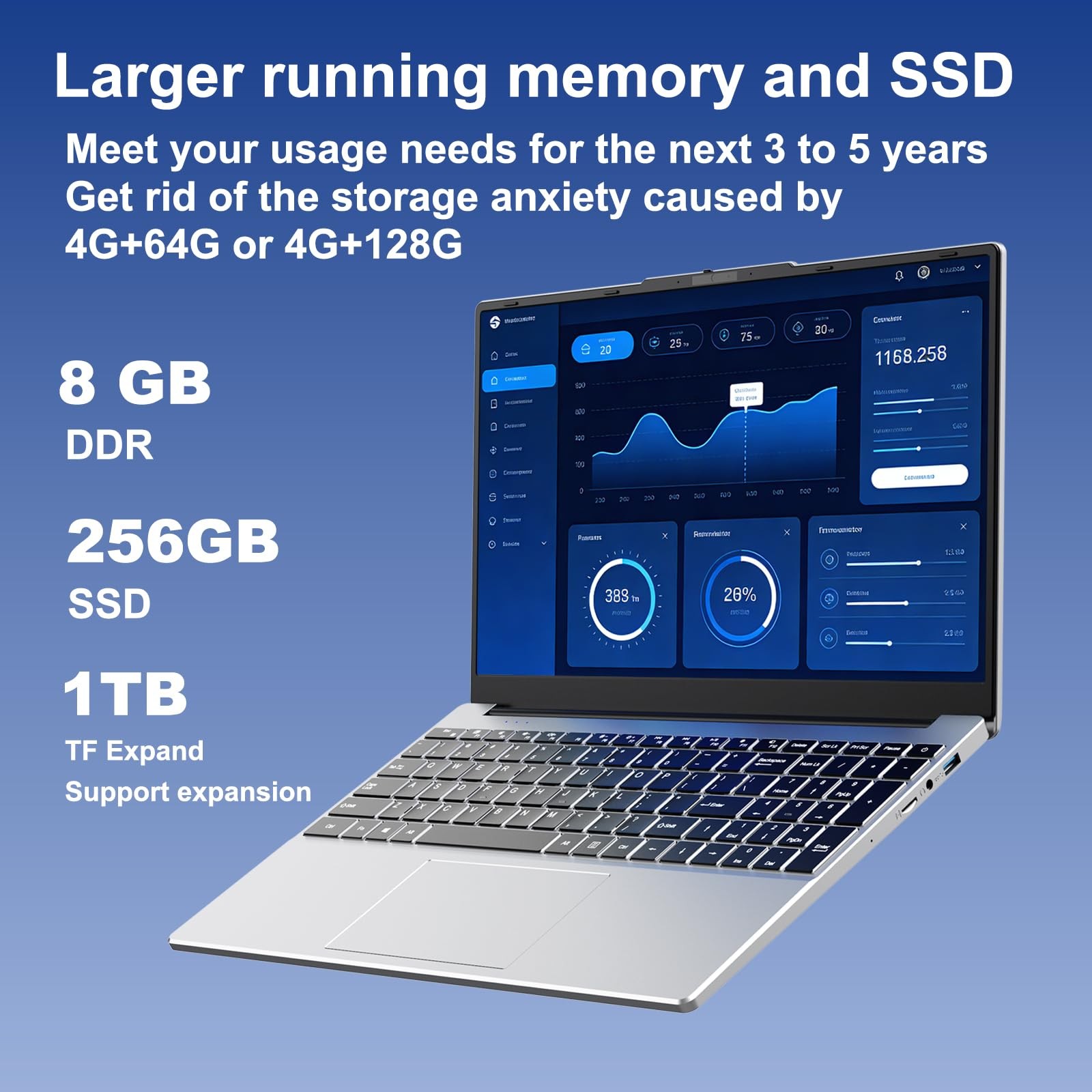 15.6-inch laptop,8GB DDR 256GB SSD expandable to 1TB,portable laptop computer…