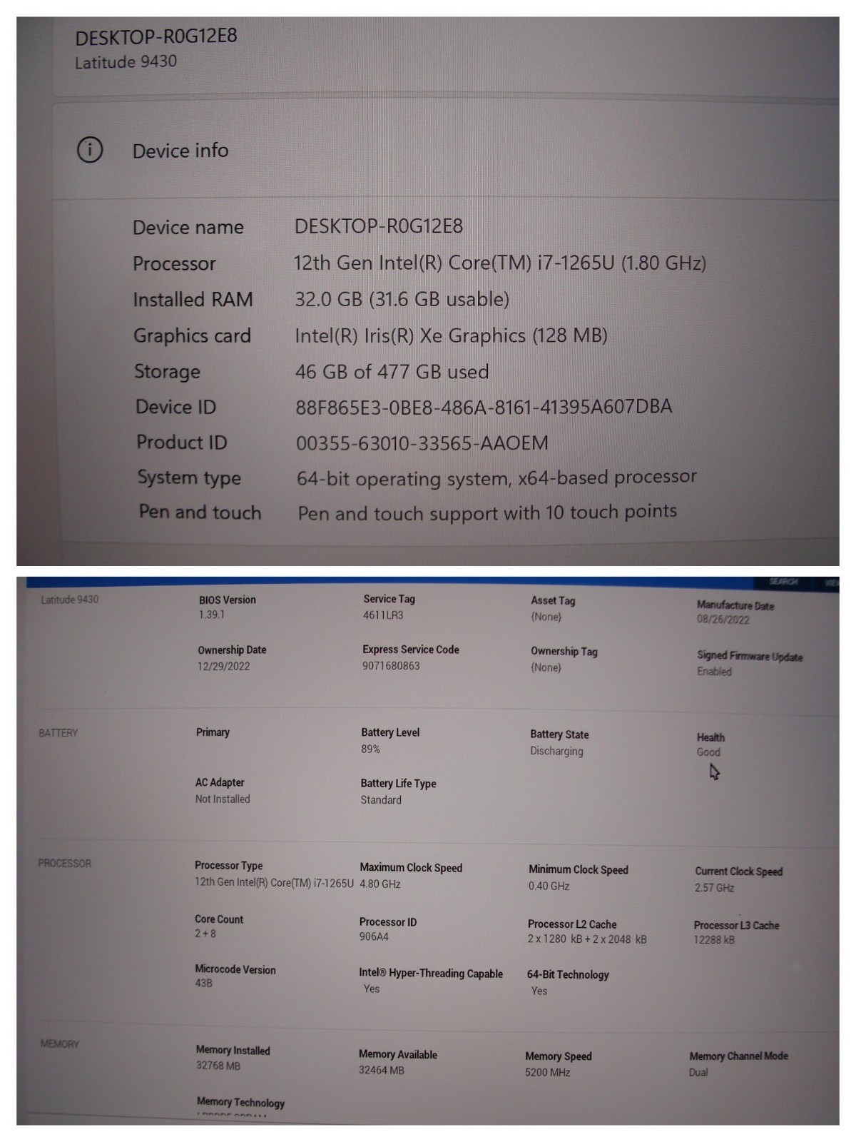 Dell Latitude 9430 14″WQXGA TOUCH vPRO i7-1265U 1.8GHz 32GB 512GB SSD W11Pro +PA