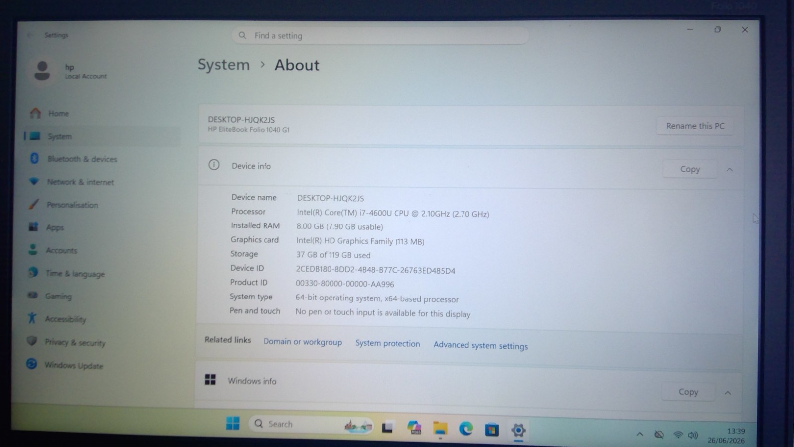 HP ELITEBOOK FOLIO 1040 G1 LAPTOP CORE i7-4600U 8GB 128GB SSD