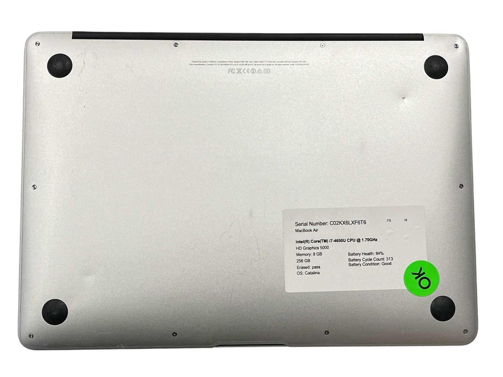 Apple MacBook Air A1466 2013 i7-4650U 1.7GHz 8GB RAM 256GB Catalina 13.3″ Laptop