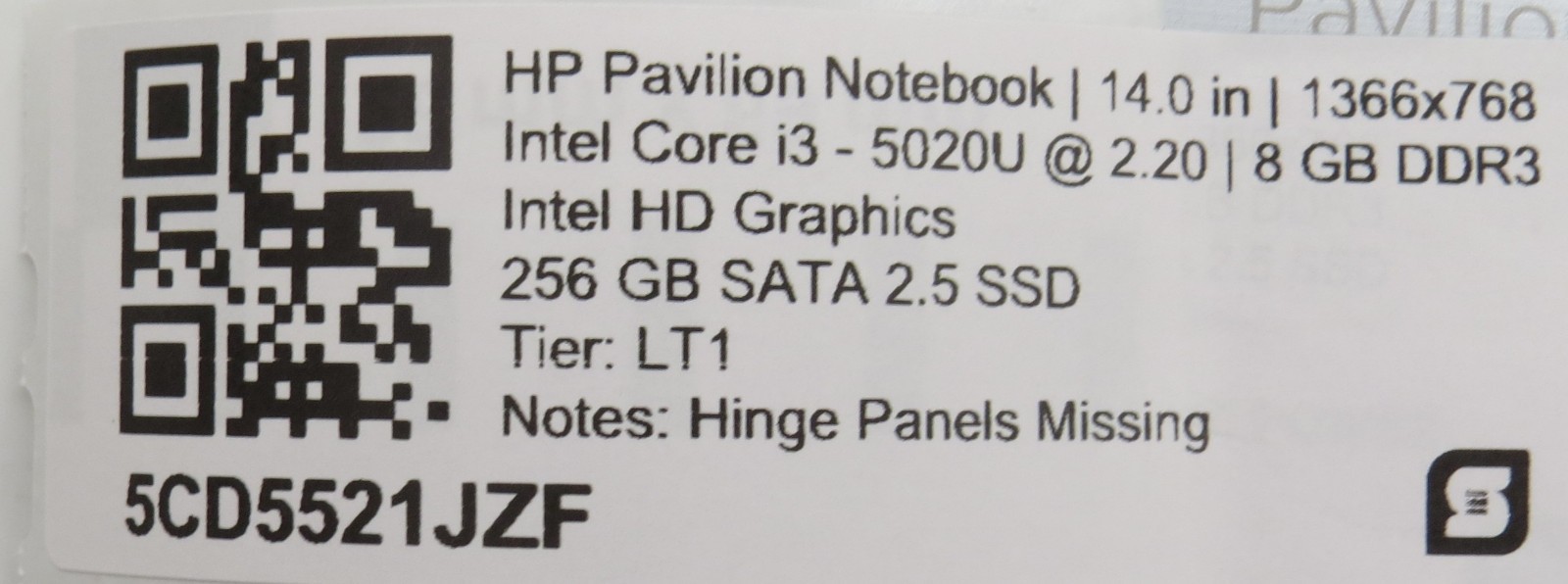 HP Pavillion i3-5020U @ 2.2GHz 8GB DDR3 256GB SSD 14″ No OS