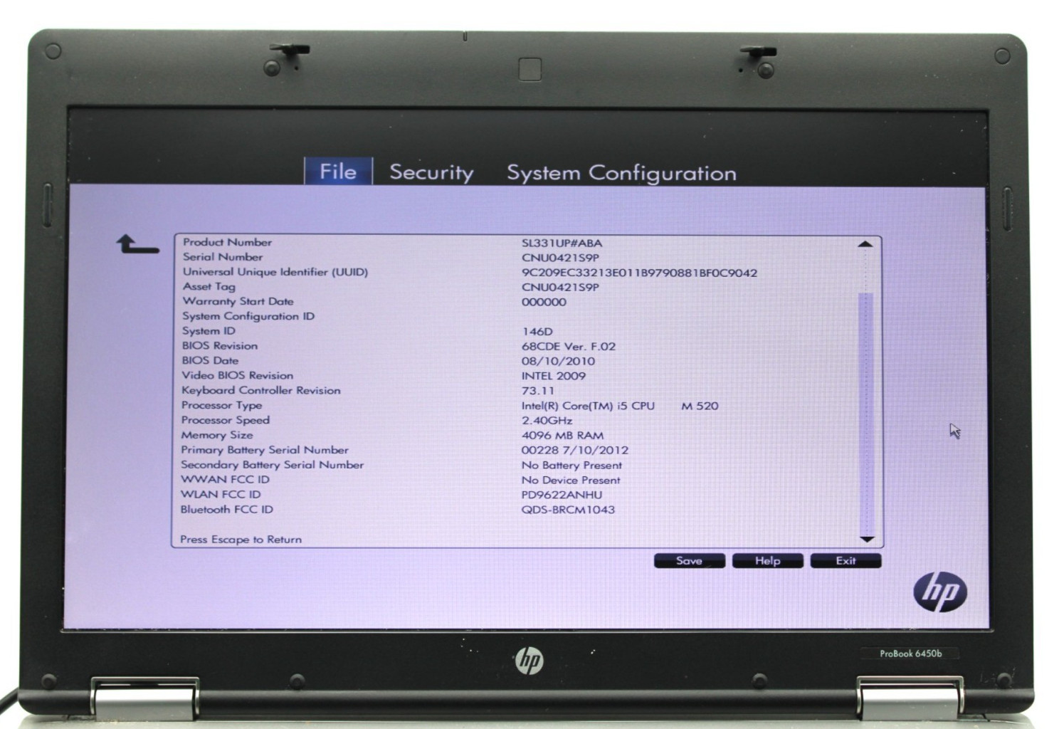 HP ProBook 6450b i5-520@2.4GHz 4GB DDR3 240GB NO OS *USED/TESTED*