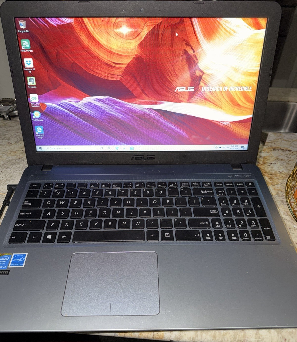 ASUS X540LA Laptop Intel Core i3-5020U 4GB RAM 931GB HDD 15.6″ Windows 10 Silver
