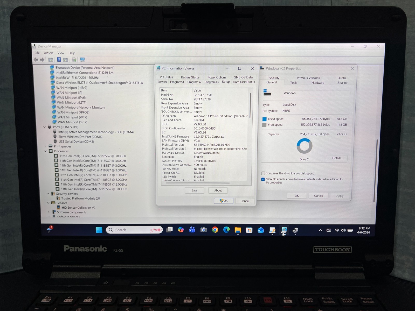 Panasonic Toughbook FZ-55FZ-14VM i7-1185G7,16GB,256GB(NVMe),Iris Xe video,490Hrs