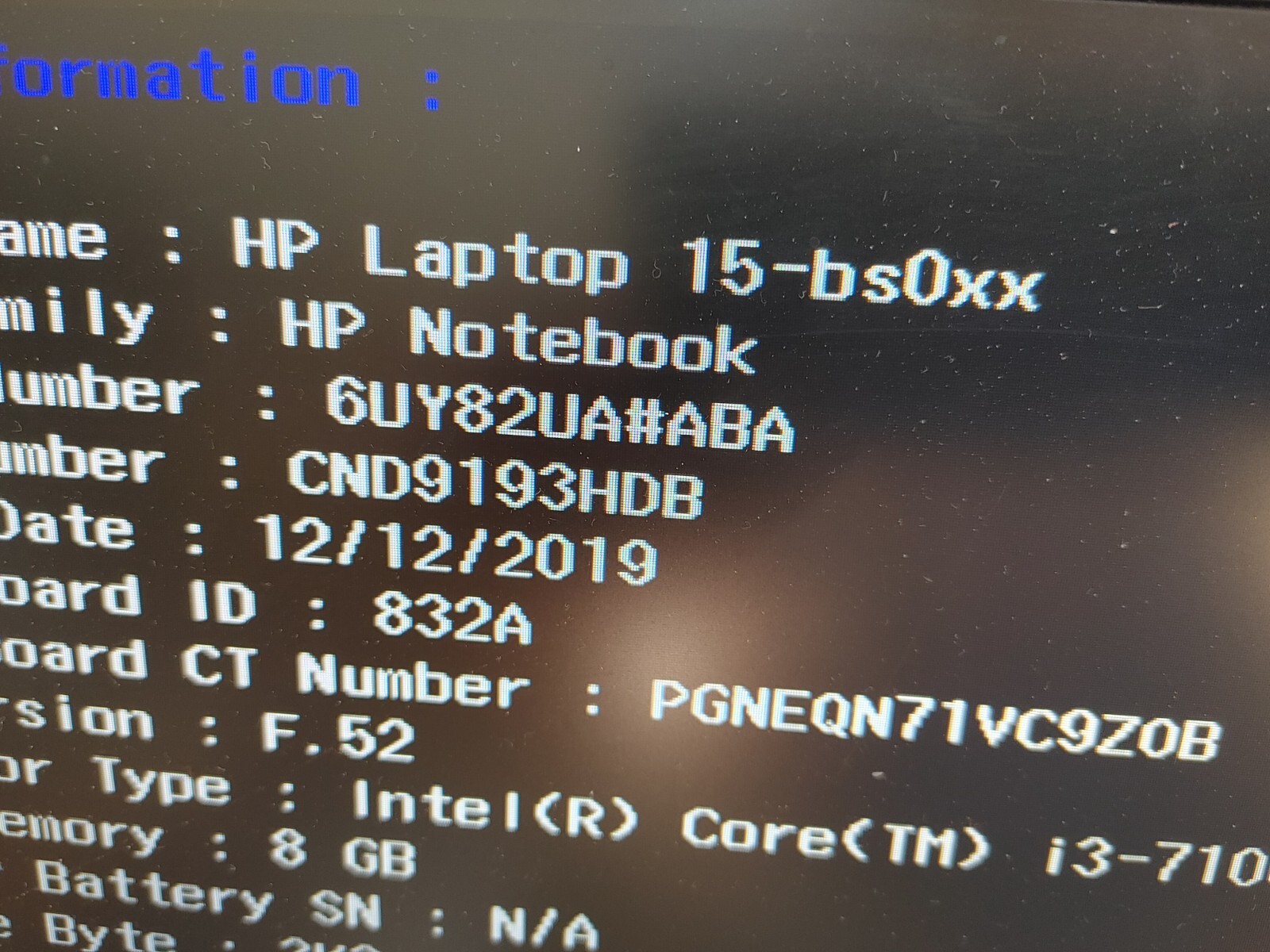 HP Notebook 15-bs0xx Core i3-7100U@ 2.4Ghz NO RAM ,NO HD ( Selling Motherboard)