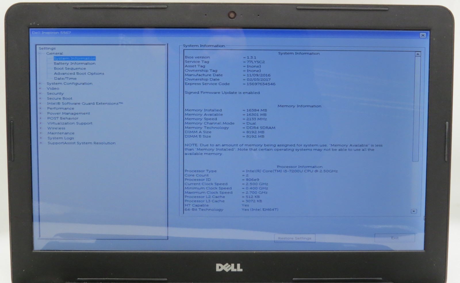 Dell Inspiron 5567 | 15.6″ i5-7200U @ 2.50GHz | 16GB DDR4 | 15.6″ | No HDD/OS/AC