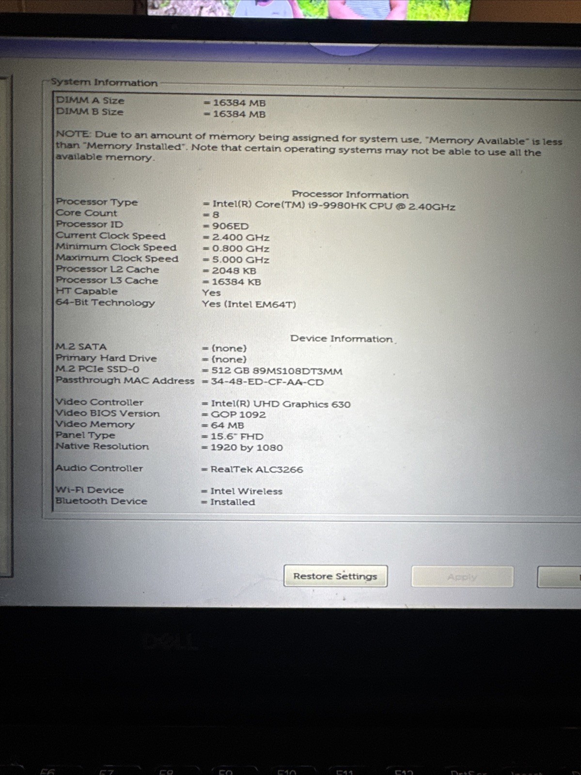Dell Precision 5540 i9-9980HK 32GB RAM 500GB SSD 15.6” FHD READ!