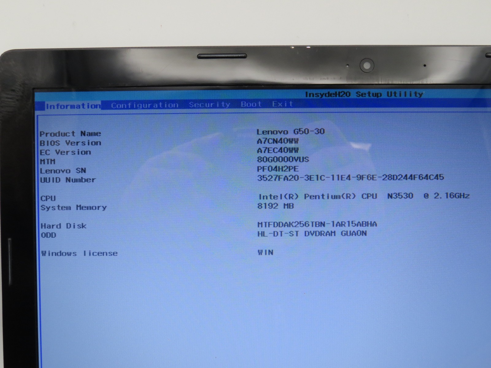 Lenovo G50 | N3530 @ 2.16GHz | 8GB DDR3 | 256GB SSD | 15.6″ | No OS