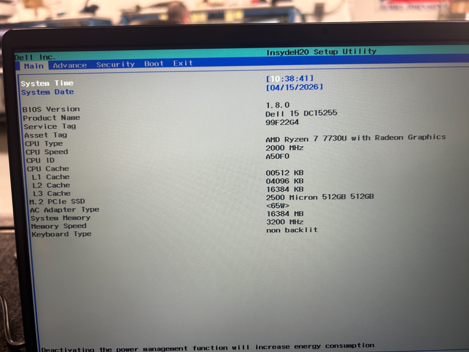 DELL 15 DC15255 G8MK9, AMD Ryzen 7 7730U, 2.00 GHz, 16 GB RAM, 512 GB NVMe SSD