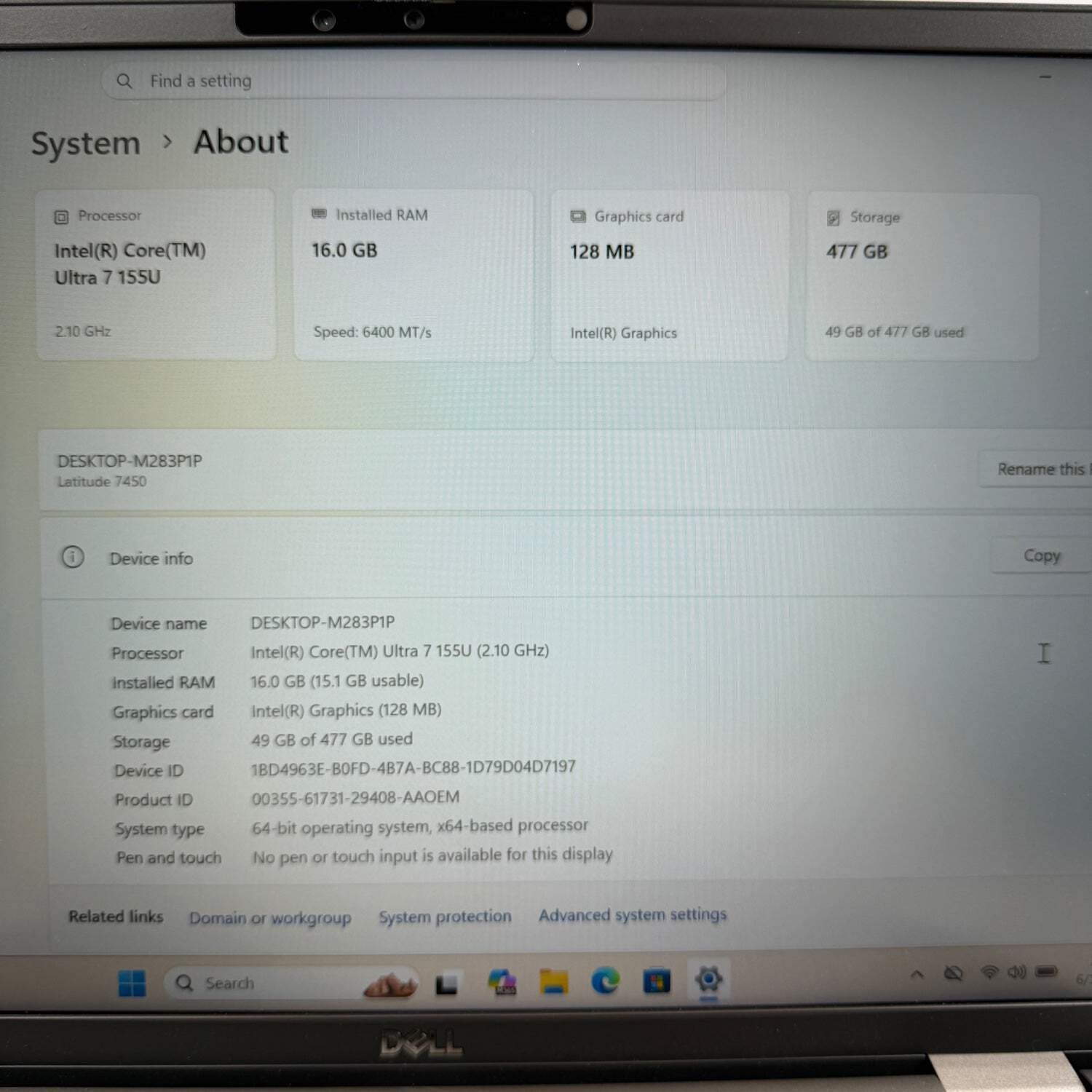 Dell Latitude 7450 14″ Core Ultra 7 155U 2.1GHz 16GB RAM 512GB SSD