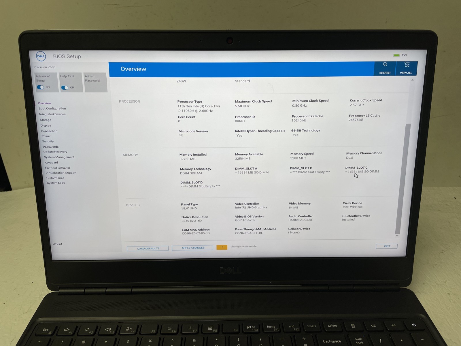 Dell Precision 7560 15.6″ Intel i9-11950H @2.60GHz 32GB RAM NO SSD For Parts