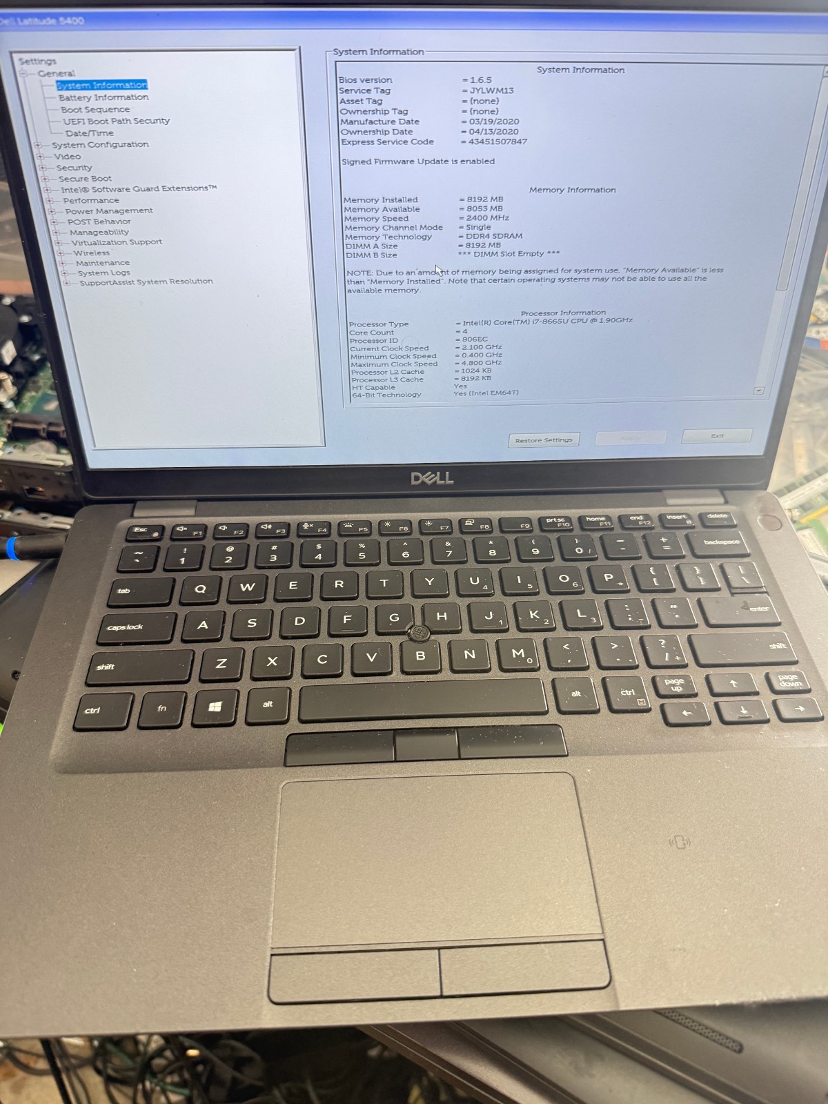 LOT OF 4 Dell Latitude 5400 i7-8665U 1.9GHZ NO RAM NO SSD 14″ Battery
